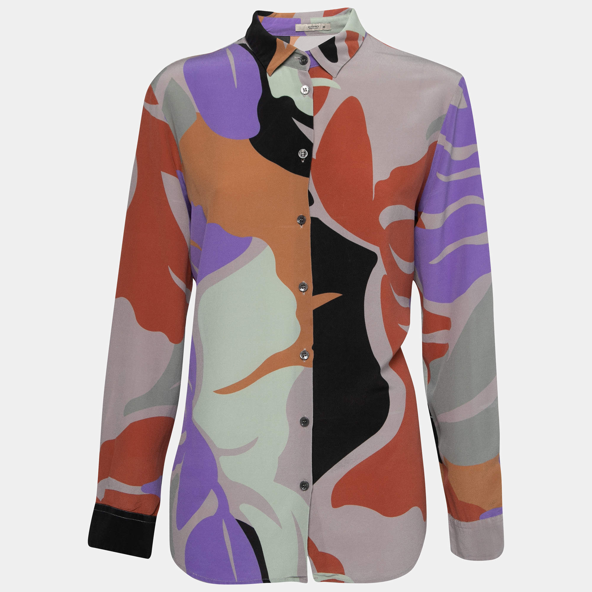 Pre Owned Etro Multicolor Printed Silk Crepe Button Front Shirt L