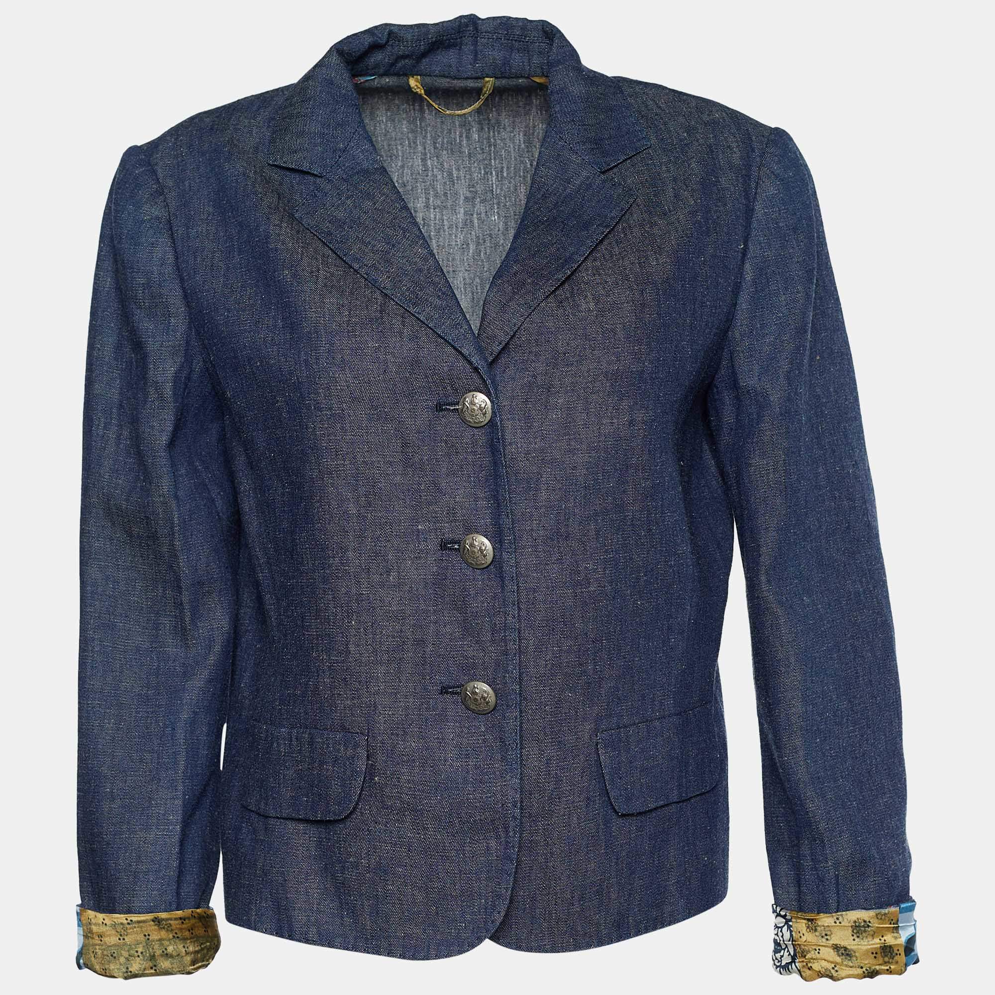 Pre Owned Etro Blue Viscose Button Front Jacket M