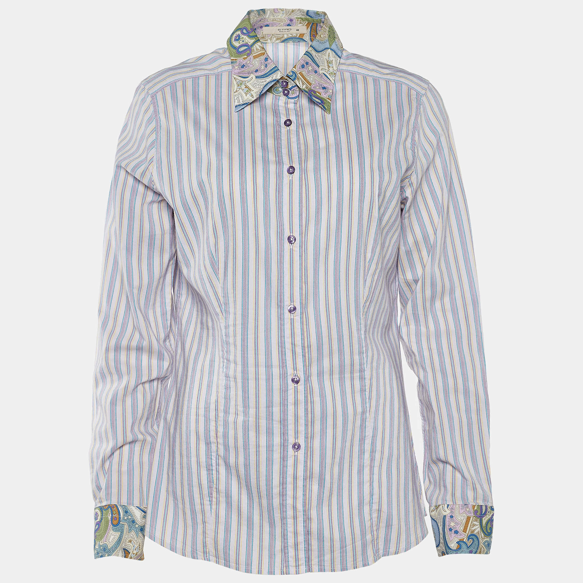 Pre Owned Etro Multicolour Striped Cotton Shirt L