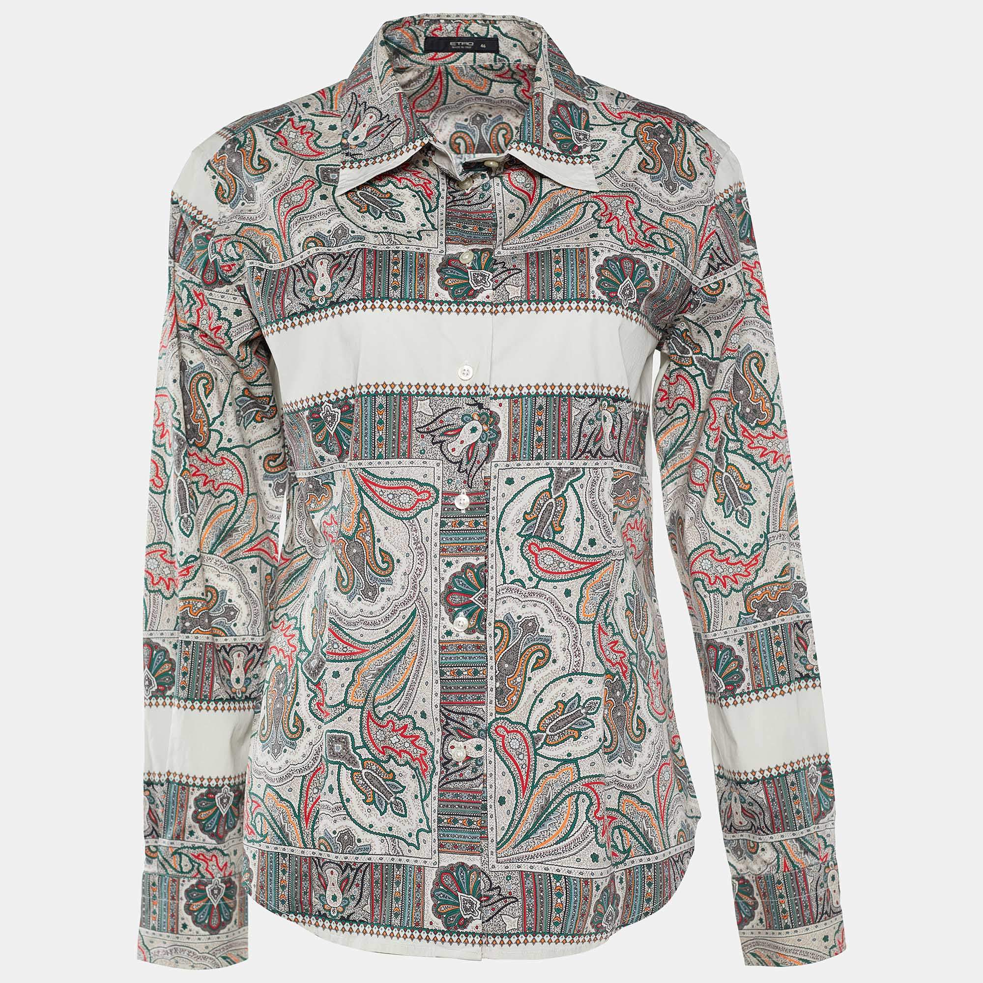 مملوكة مسبقًا Etro Multicolor Printed Cotton Button Front Shirt L