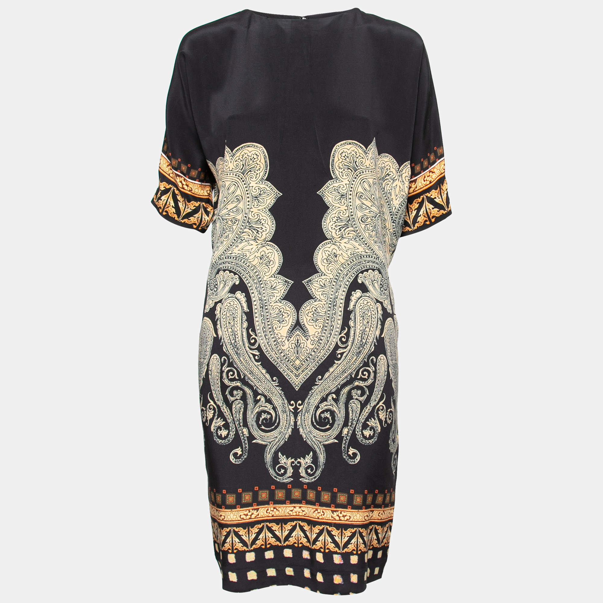 Pre Owned Etro Black Printed Silk Midi Dress S
