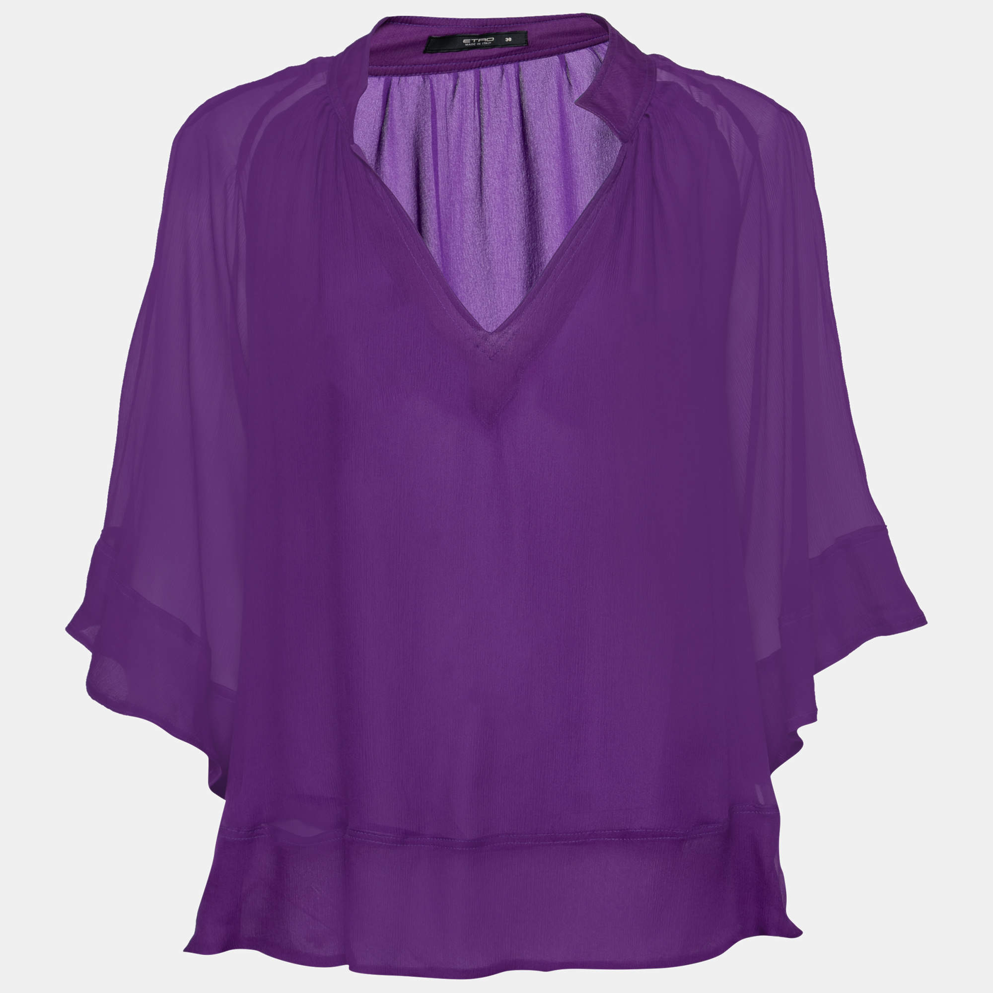 Pre Owned Etro Purple Silk V Neck Blouse S 