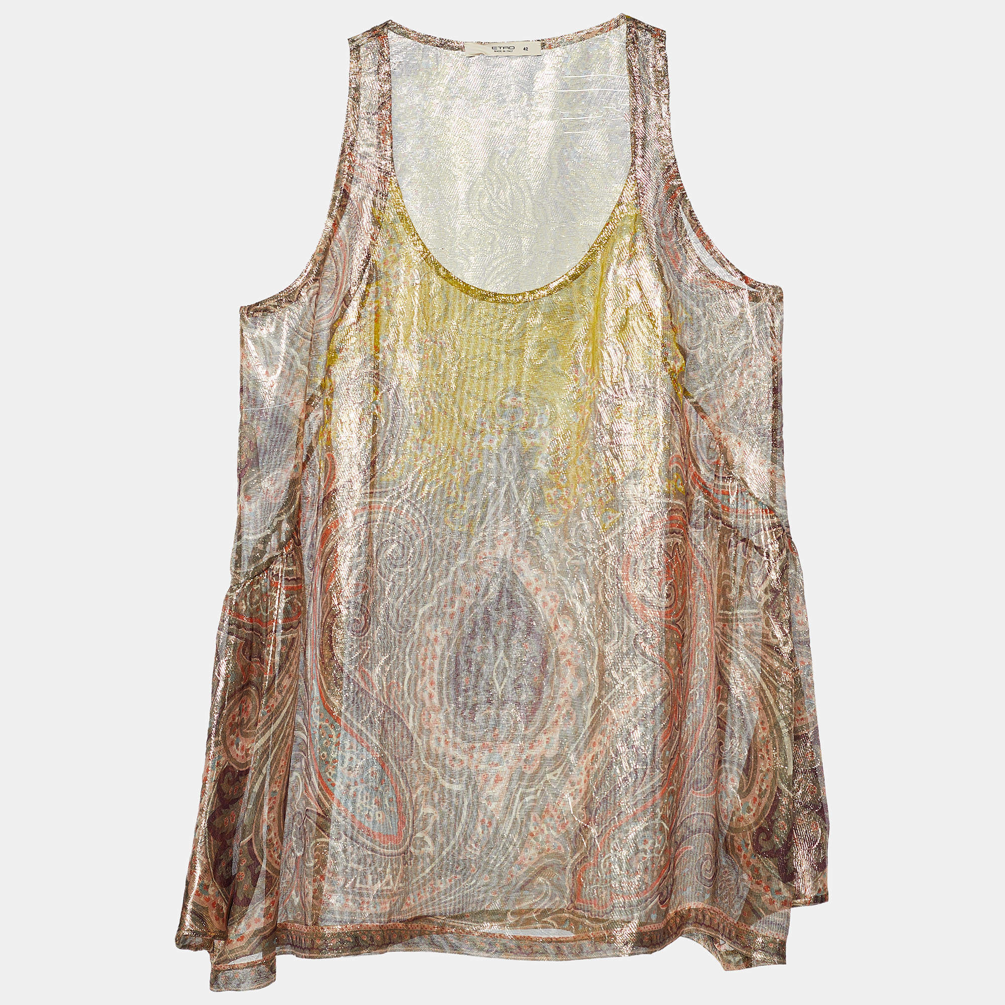 مملوكة مسبقًا Etro Multicolor Lurex Detail Paisley Print Sleeveless Blouse M