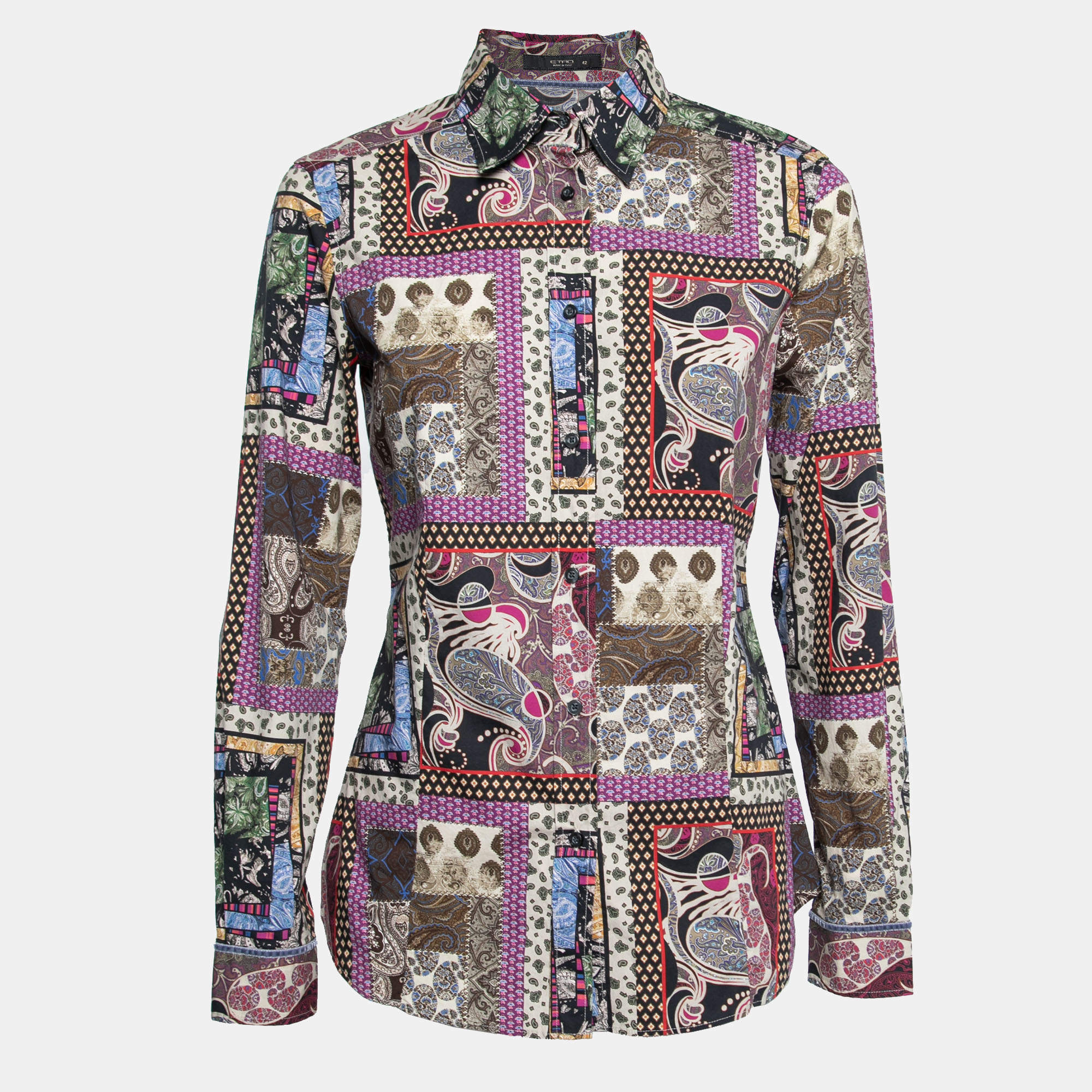 مملوكة مسبقًا Etro Purple Multicolor Paisley Print Cotton Button Front Shirt M
