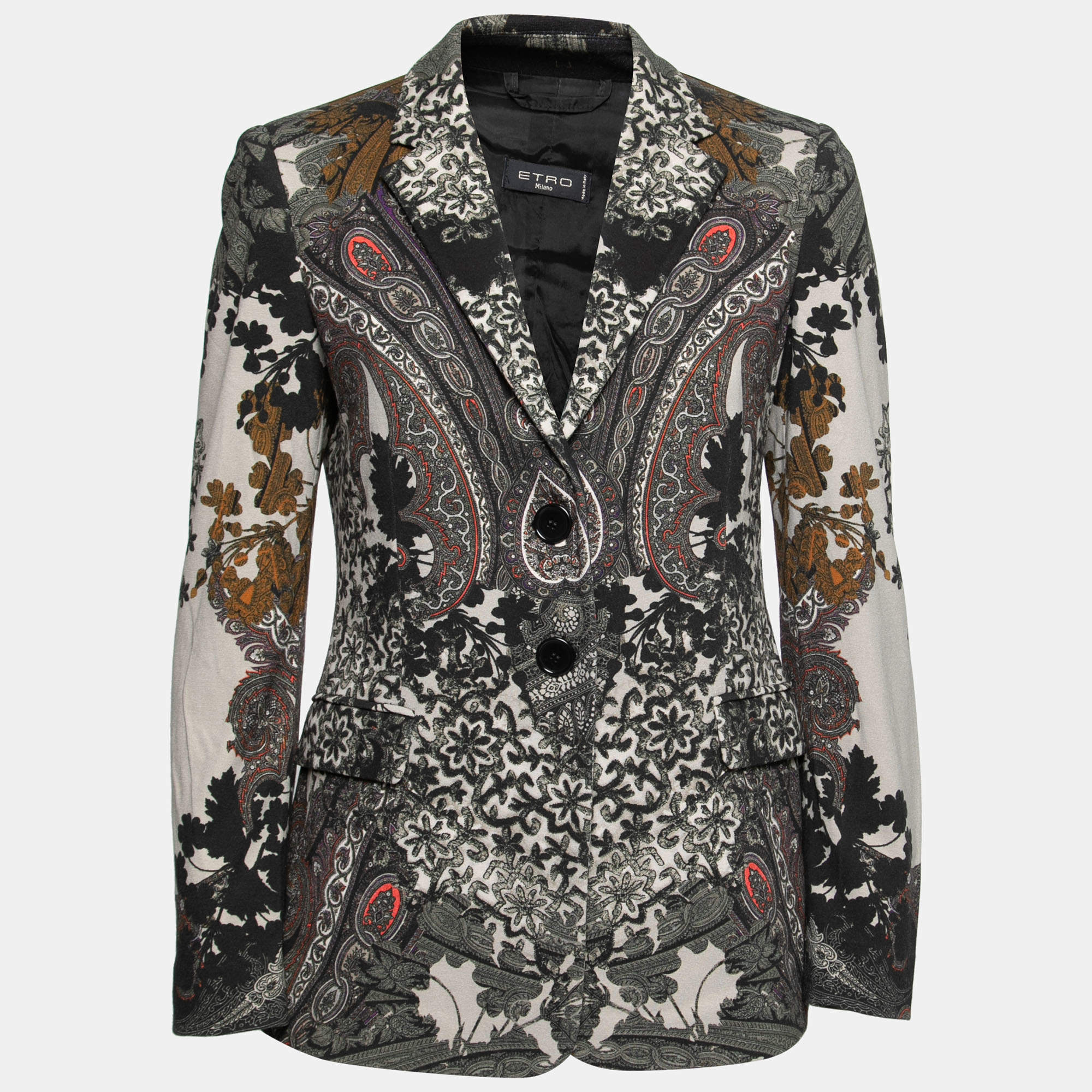Pre Owned Etro Multicolor Printed Stretch Knit Single Breasted Blazer M