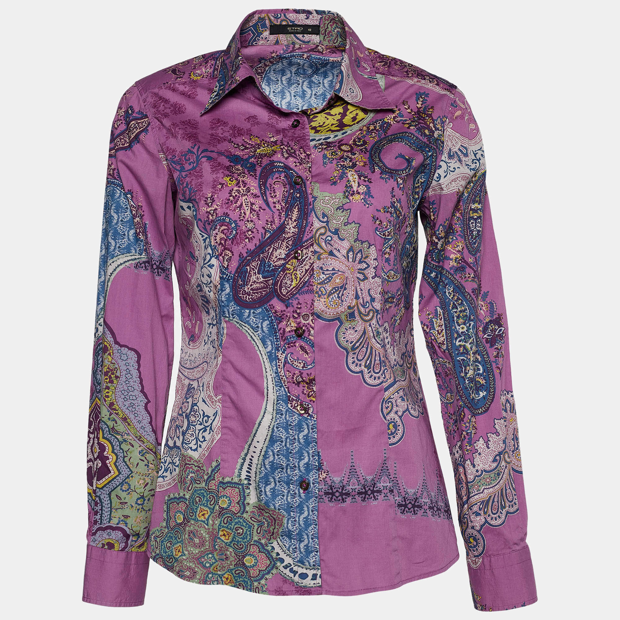 Etro Purple Paisley Printed Cotton Button Front Shirt M