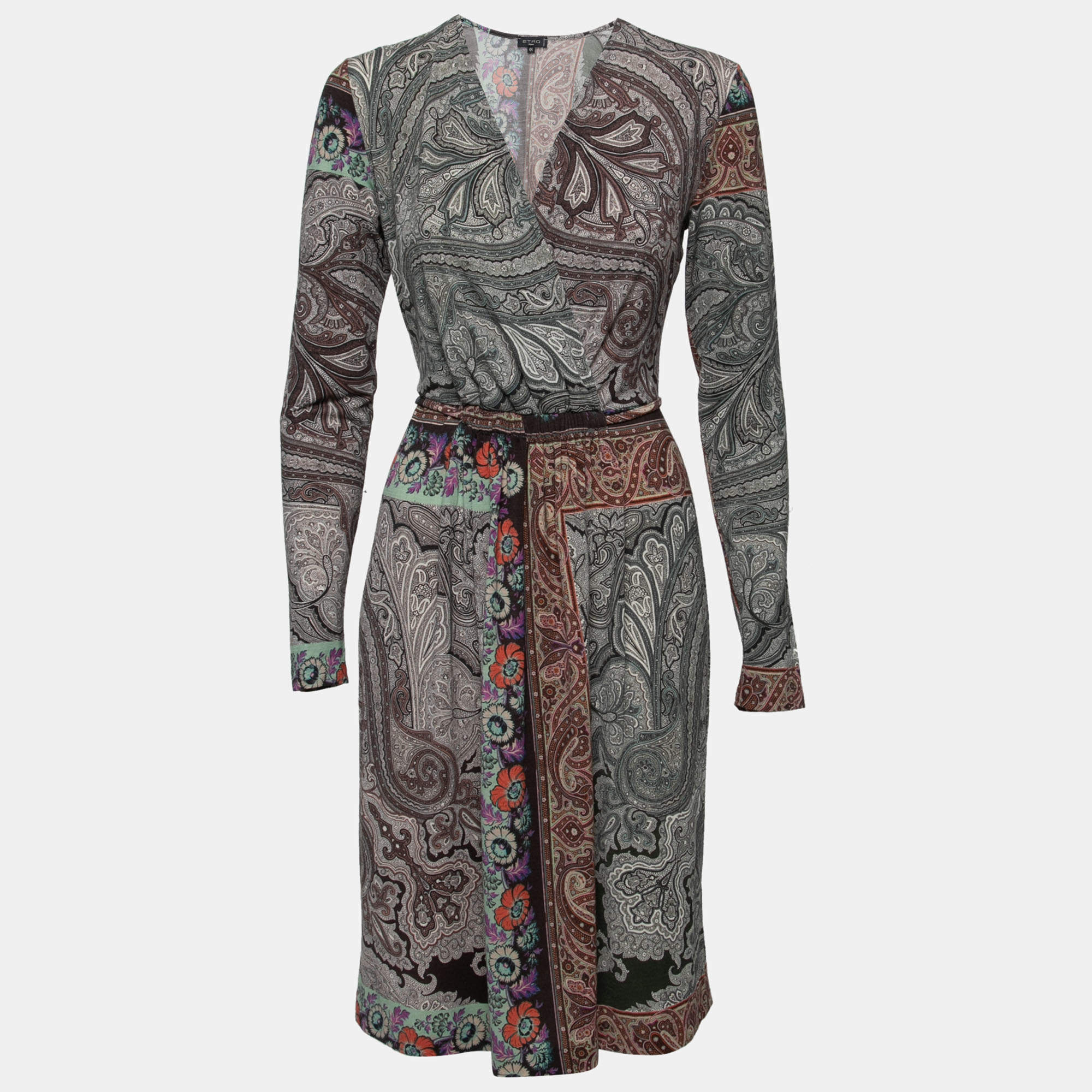 Pre Owned Etro Multicolor Paisley Print Knit Midi Dress M