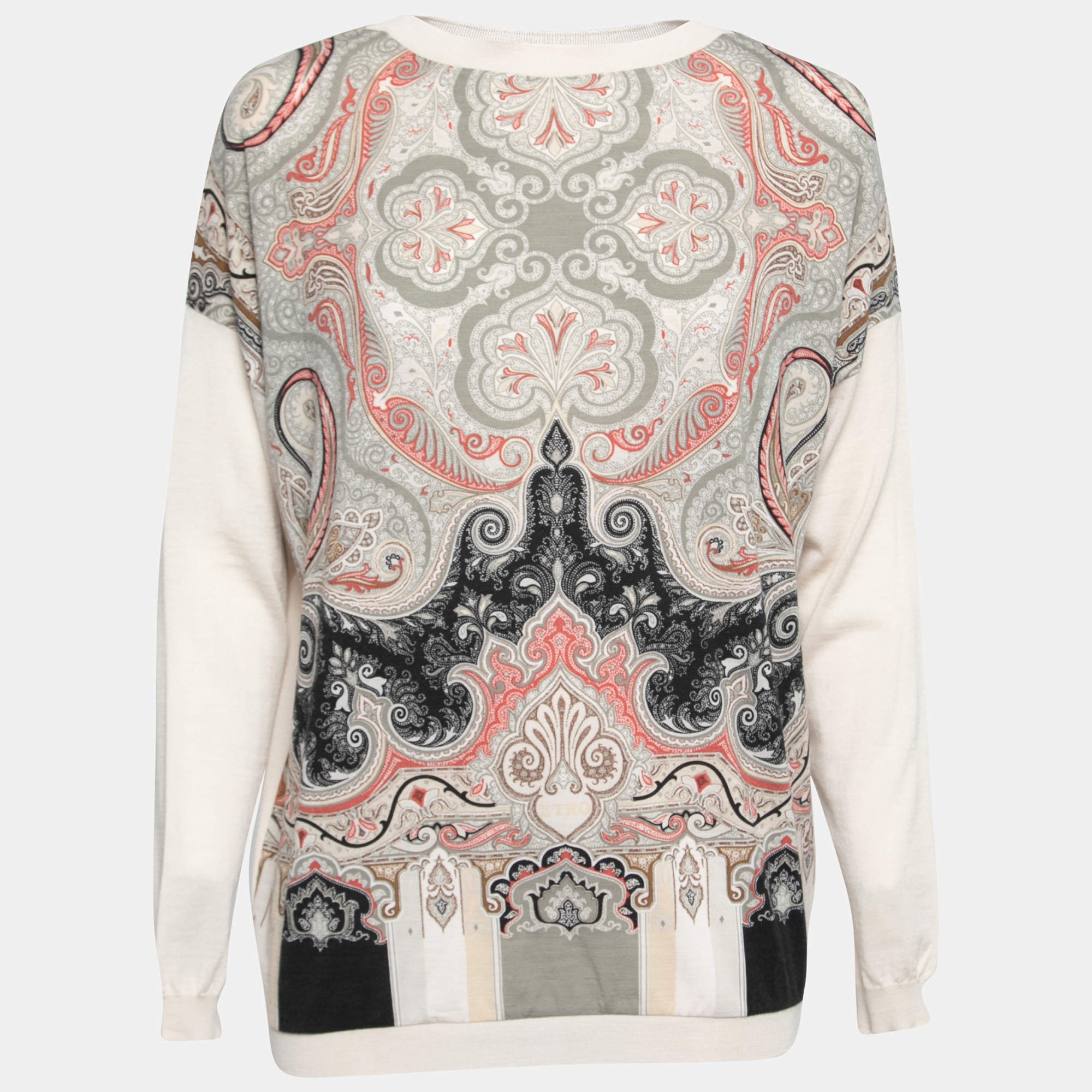 Pre Owned Etro Beige Paisley Print Wool Long-Sleeve Knit Sweater M  