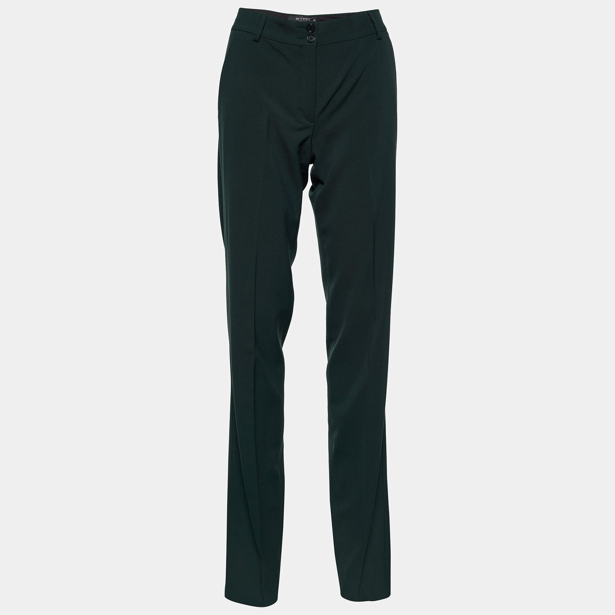 مملوكة مسبقًا Etro Dark Green Wool Blend Regular Fit Trousers M