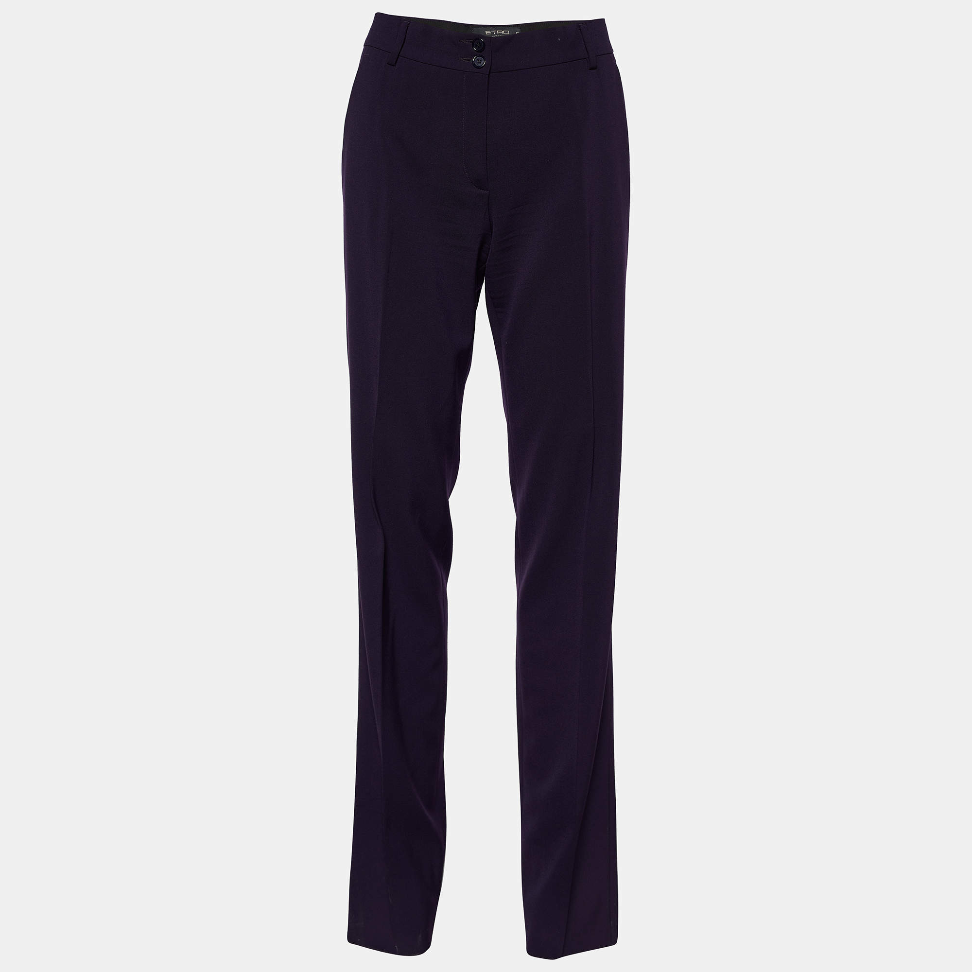 Pre Owned Etro Purple Wool Blend Regular Fit  Trousers M