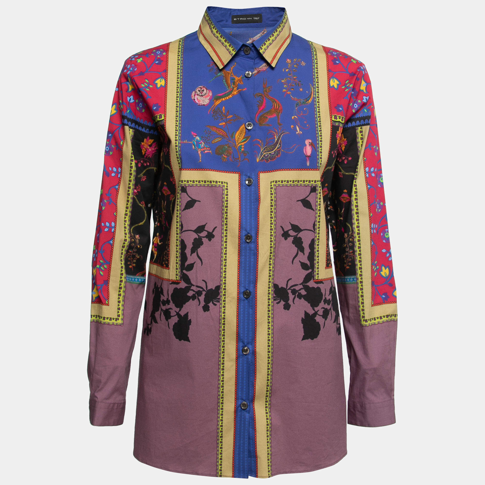 Pre Owned Etro Multicolor Paneled Printed Cotton Button Front Shirt M