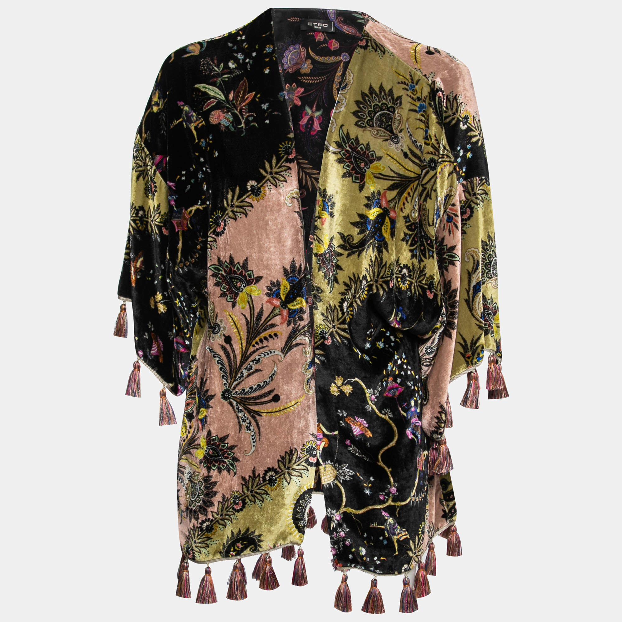 Pre Owned Etro Multicolor Paisley Printed Velvet Open Front Shrug One Size