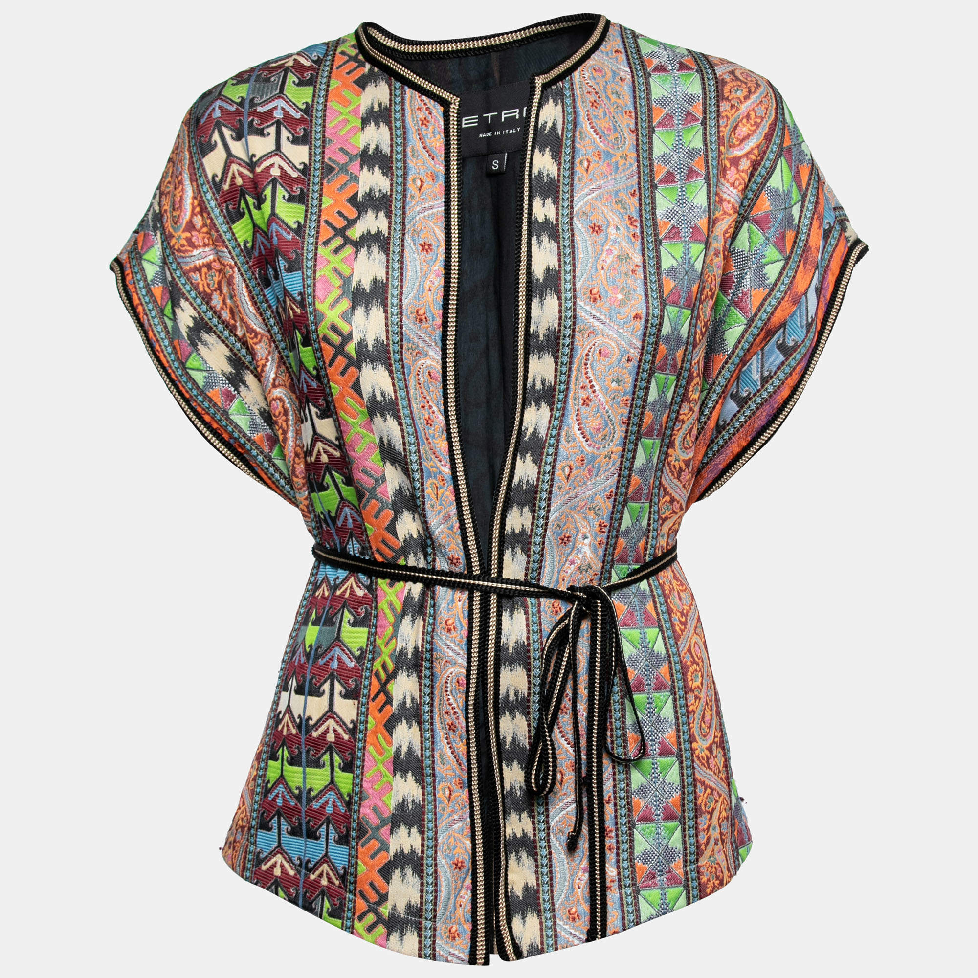 Pre Owned Etro Multicolor Embroidered Canvas Belted Open Tunic S