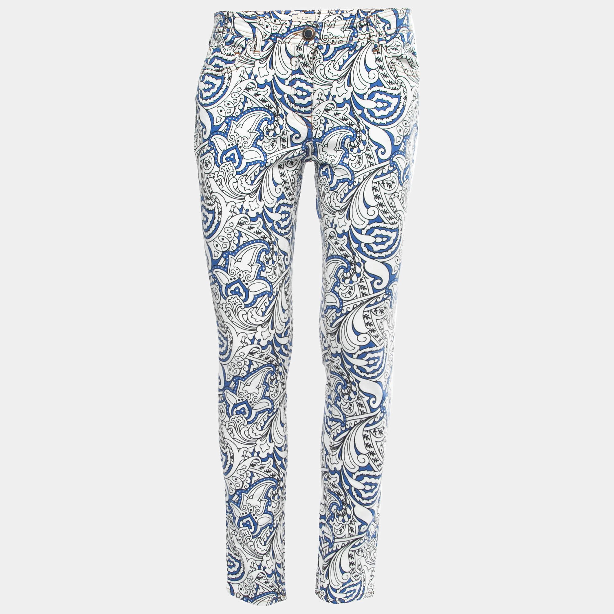 Pre Owned Etro Blue Paisley Printed Denim Jeans L Waist 31" 
