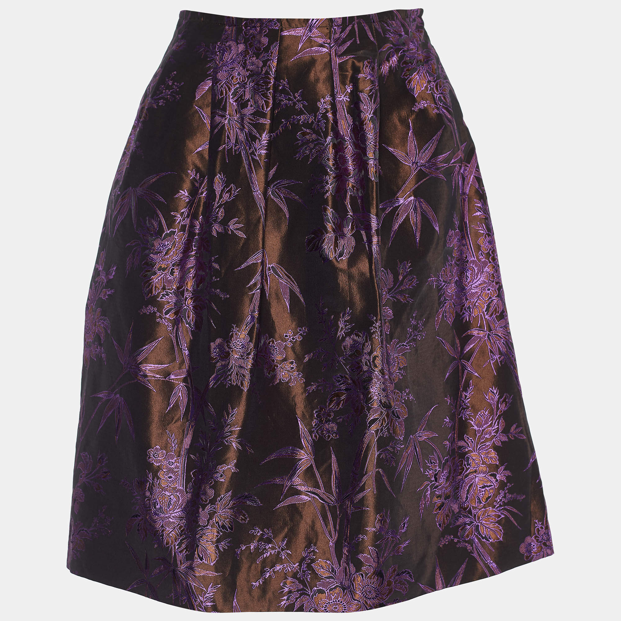 Pre Owned Etro Brown & Purple Silk Blend Brocade Skirt L