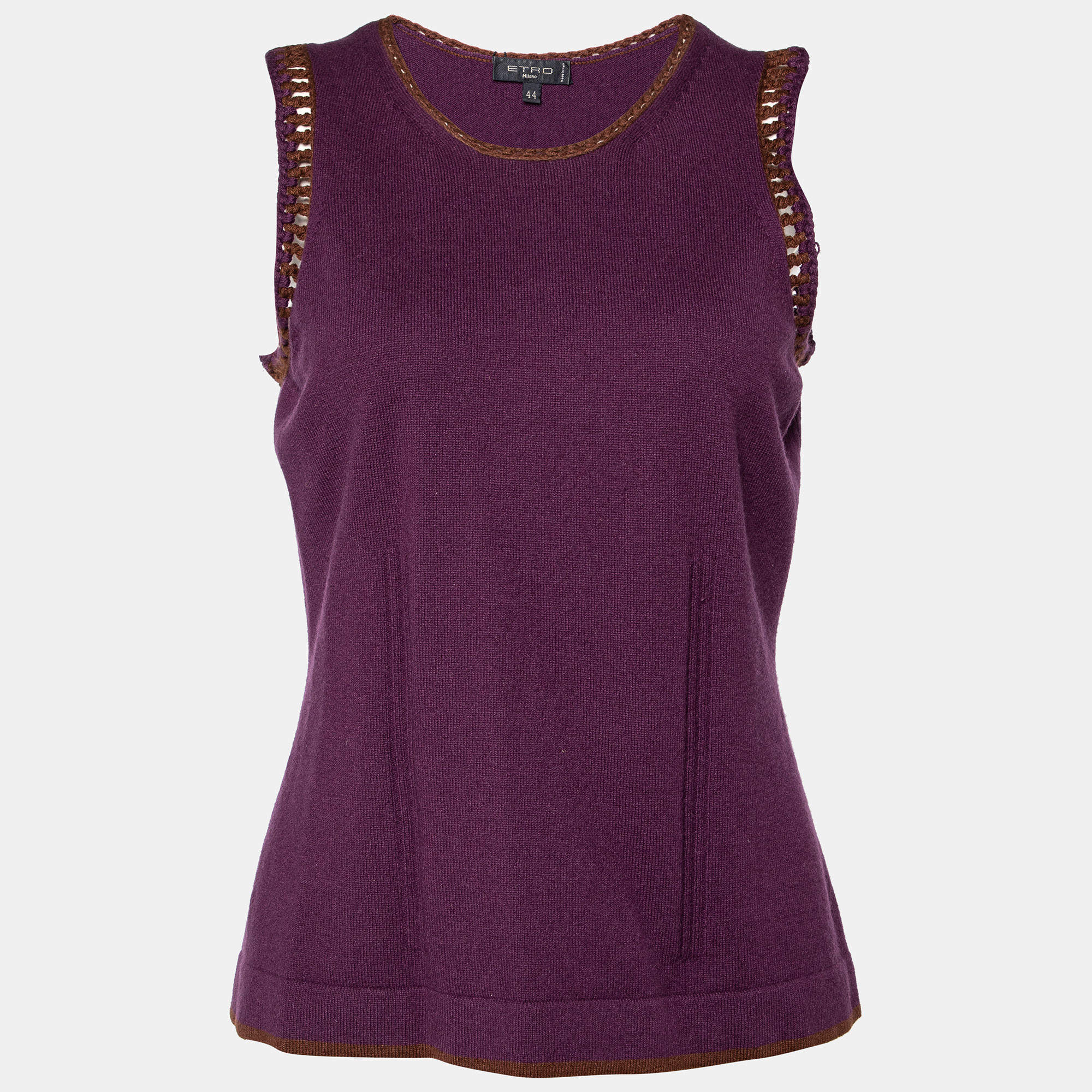 مملوكة مسبقًا Etro Purple Wool Blend Crochet Detail Tank Top M