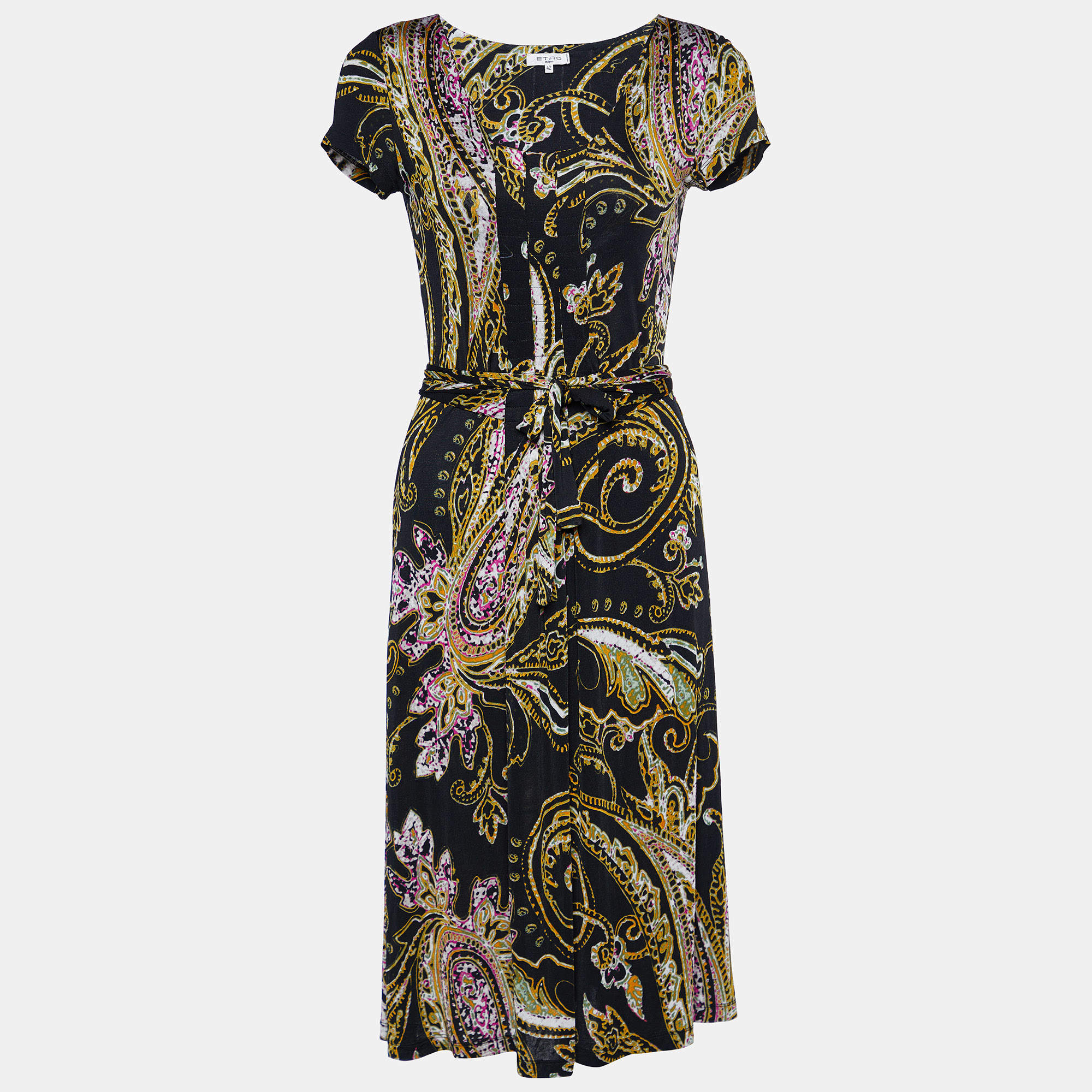 Etro Multicolor Printed Knit Tie Detail Midi Dress M