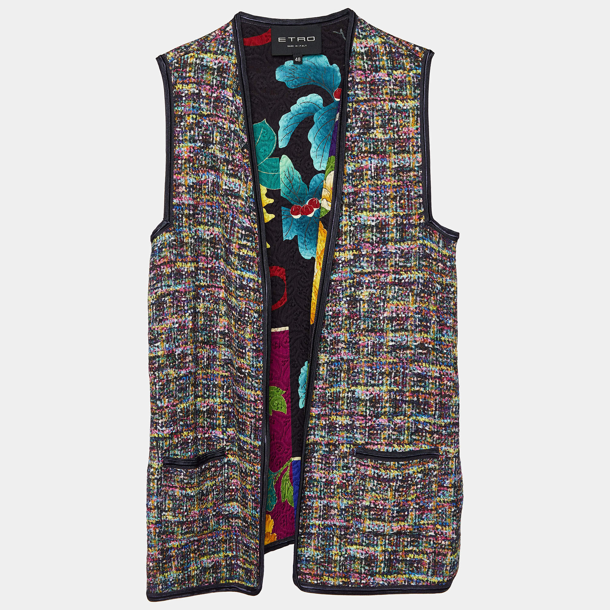 Pre Owned Etro Multicolor Cotton Jacquard Sleeveless Open Front Shrug L