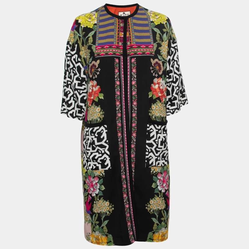 Pre Owned Etro Multicolor Printed Crepe Open Long Tunic S