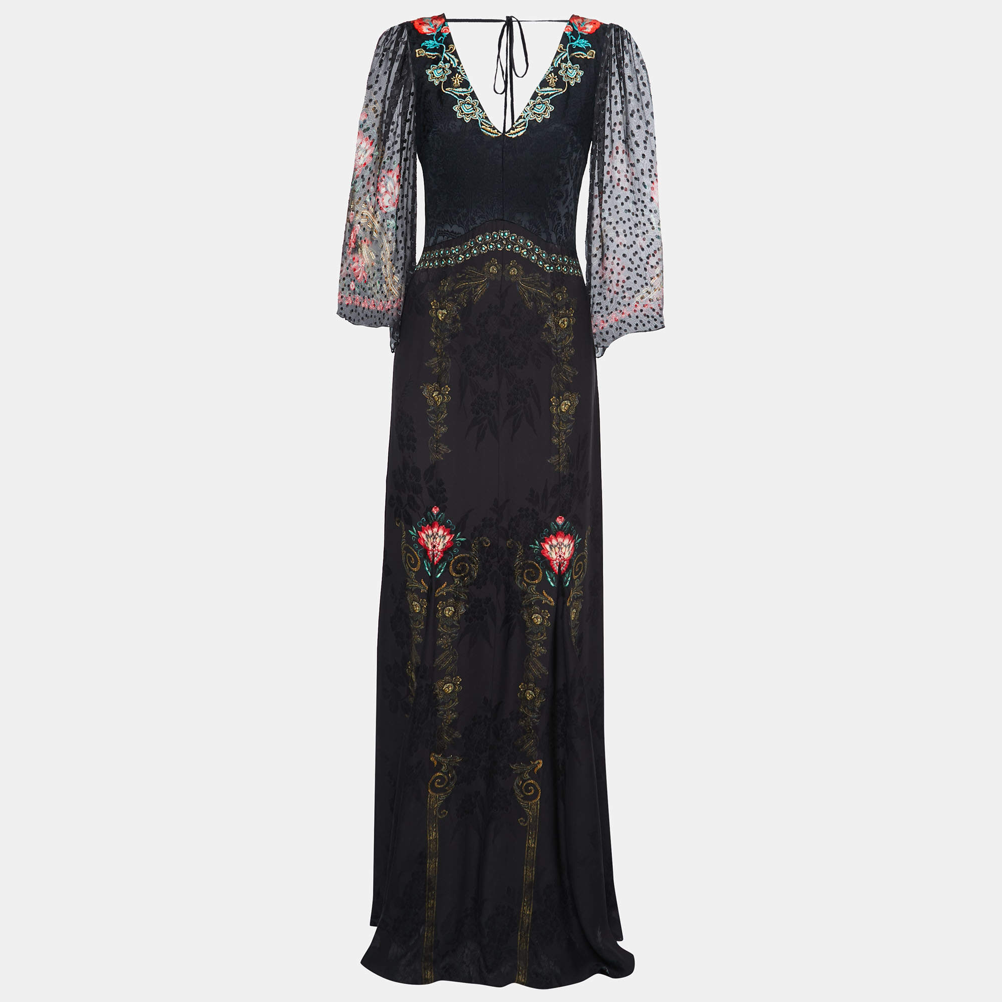 Pre Owned Etro Black Silk Blend V Neck Maxi Dress M