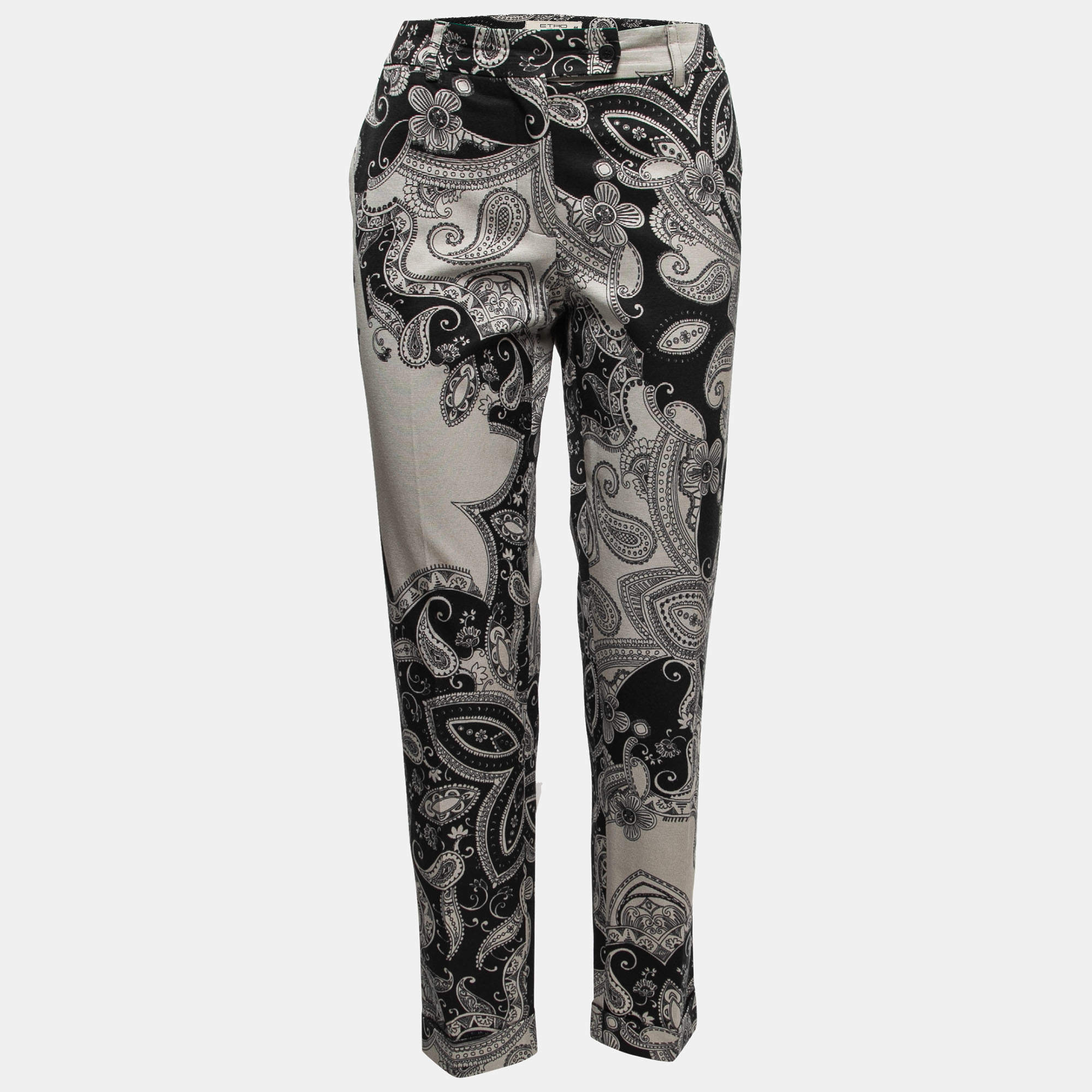 Pre Owned Etro Black Paisley Printed Straight Leg Trousers M