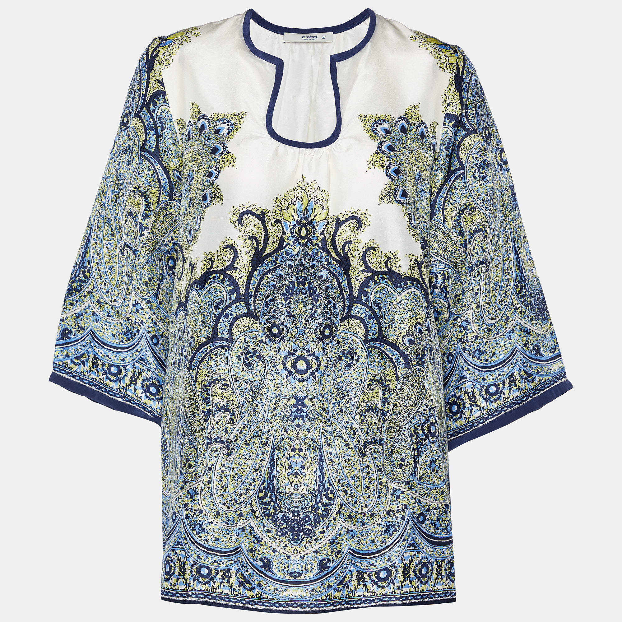 Pre Owned Etro White Paisley Printed Silk Top M
