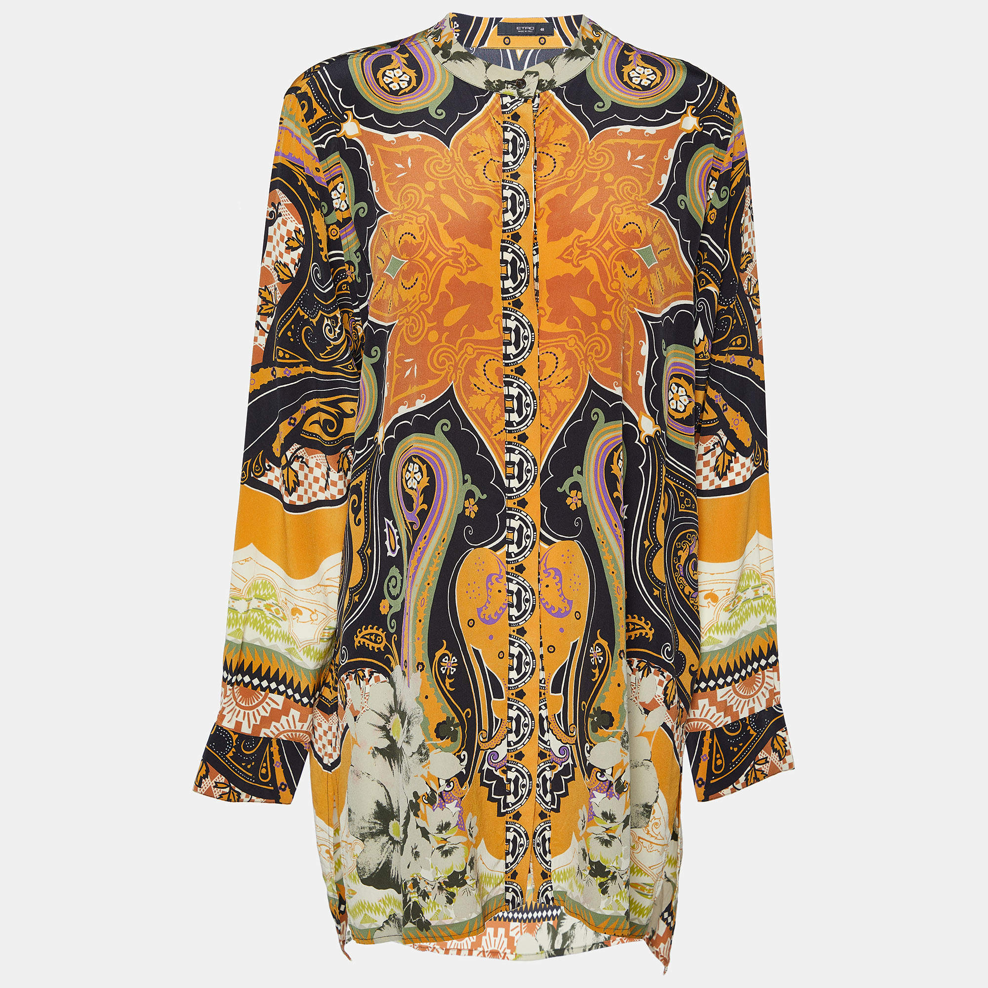 Pre Owned Etro Multicolor Printed Silk Button Front Shirt L