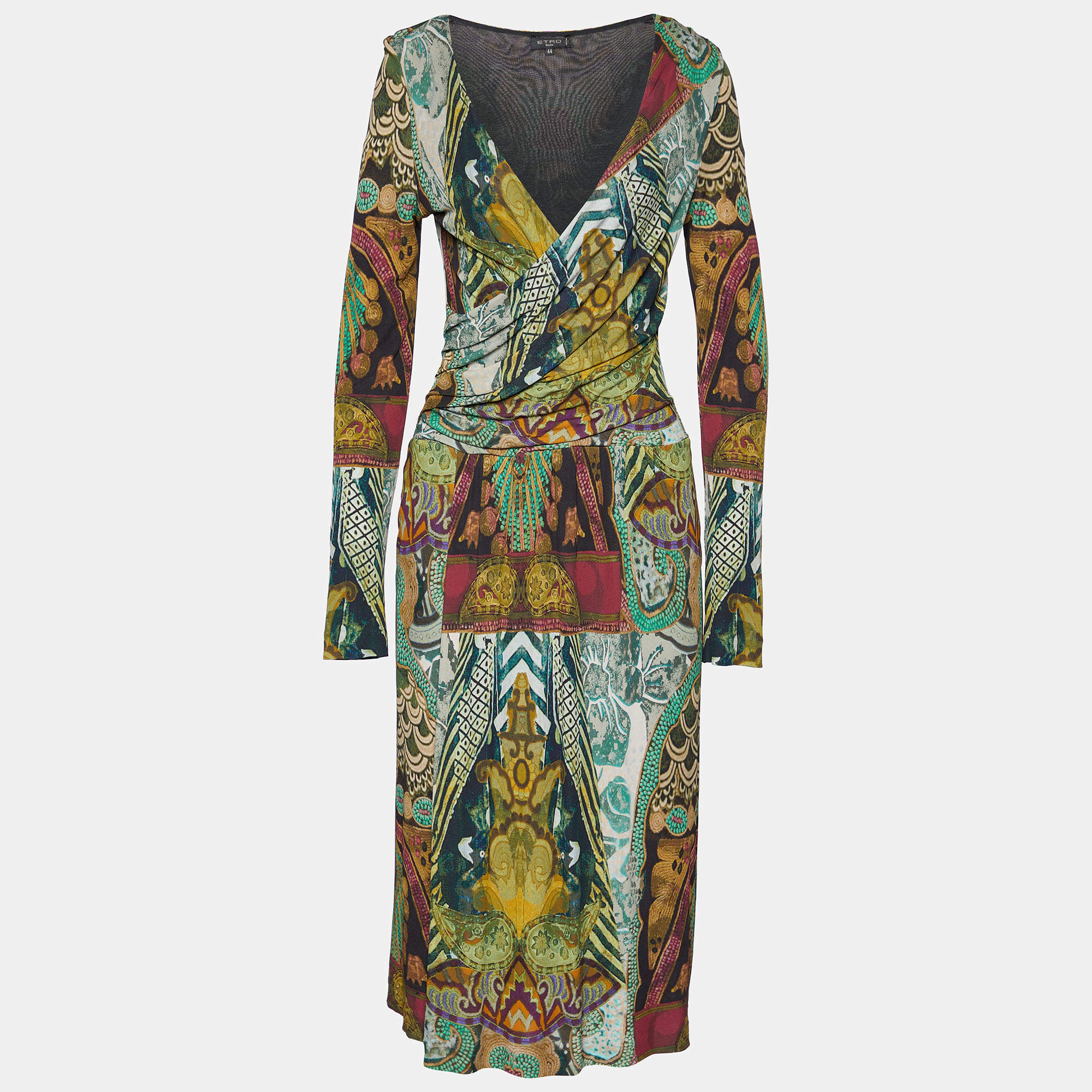 Pre Owned Etro Multicolor Printed Jersey Draped Midi Dress M