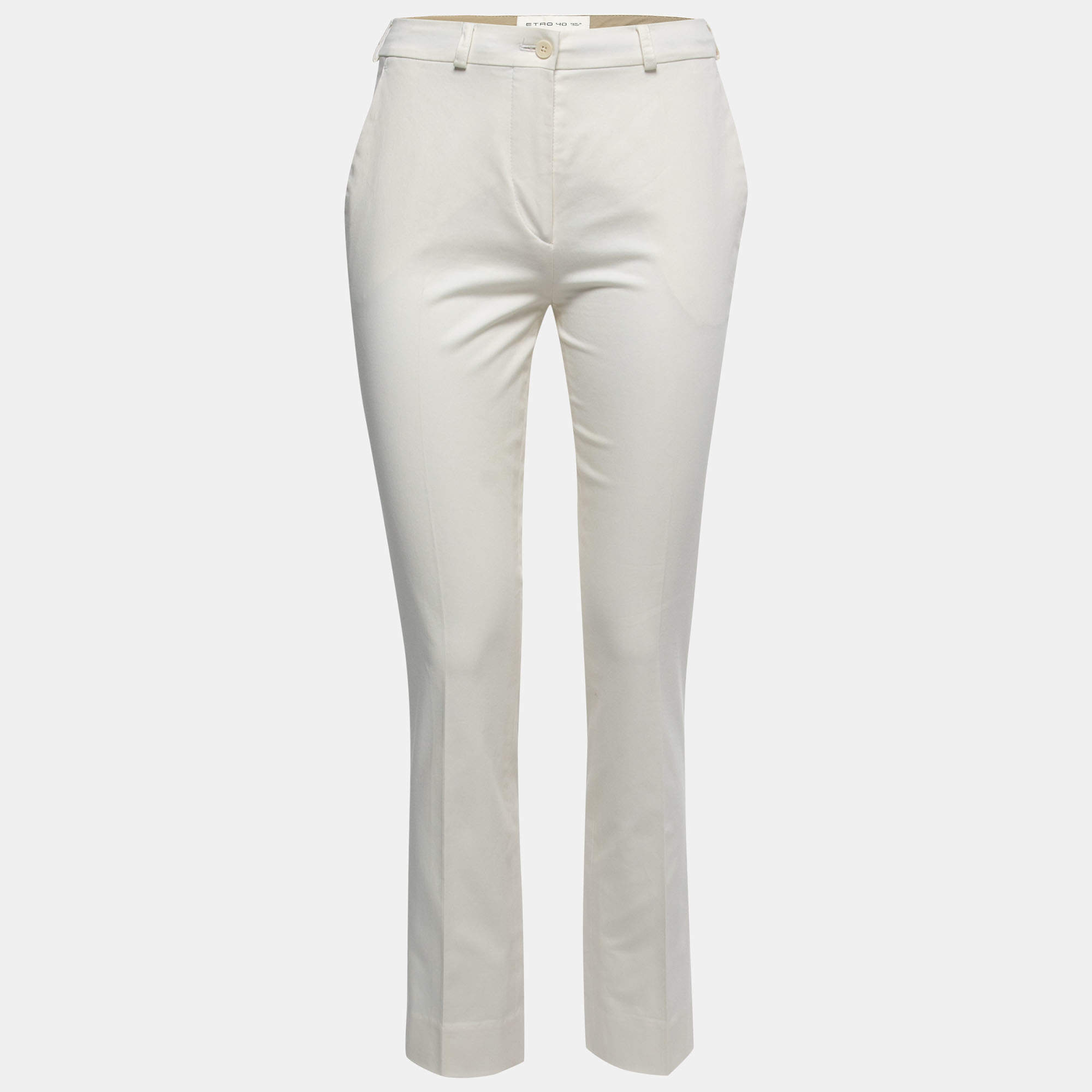 Etro Cream Cotton Straight Fit Trousers S