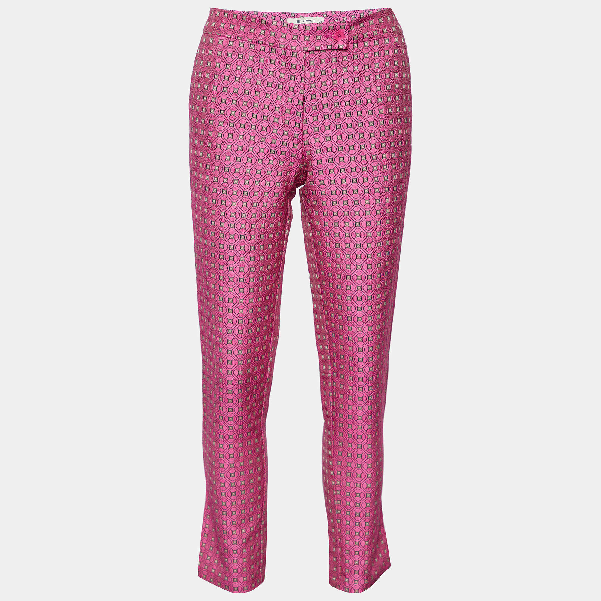 Pre Owned Etro Pink Patterned Jacquard Tapered Leg Pants S