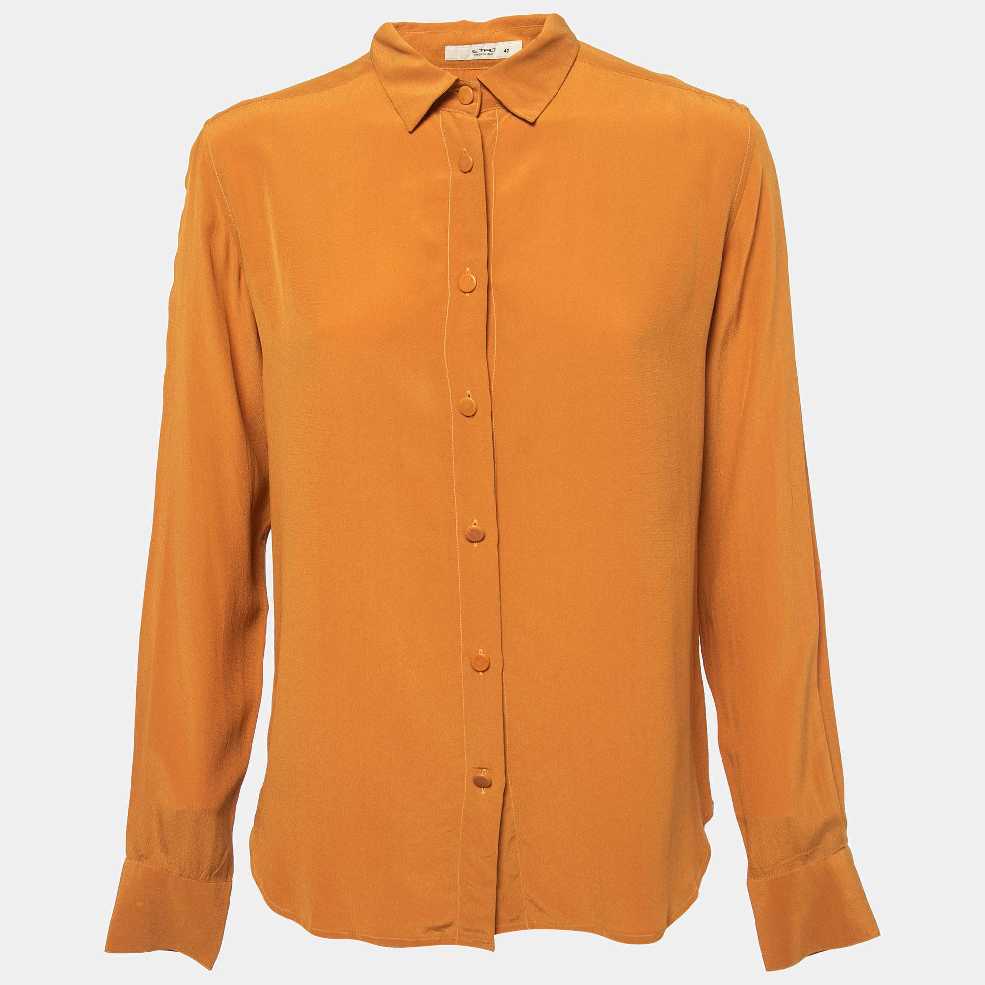 Pre Owned Etro Mustard Yellow Silk Full Sleeve Shirt M