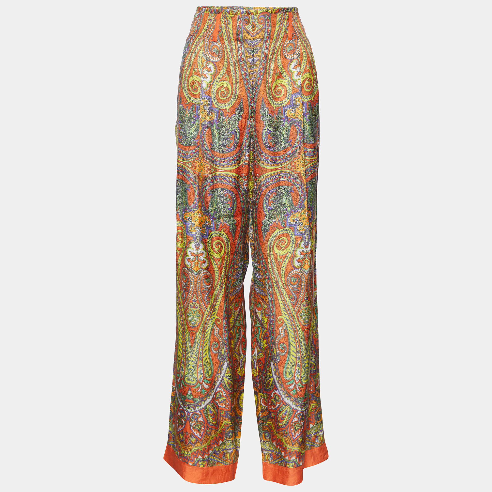 Etro Multicolor Paisley Printed Silk Straight Leg Pants L