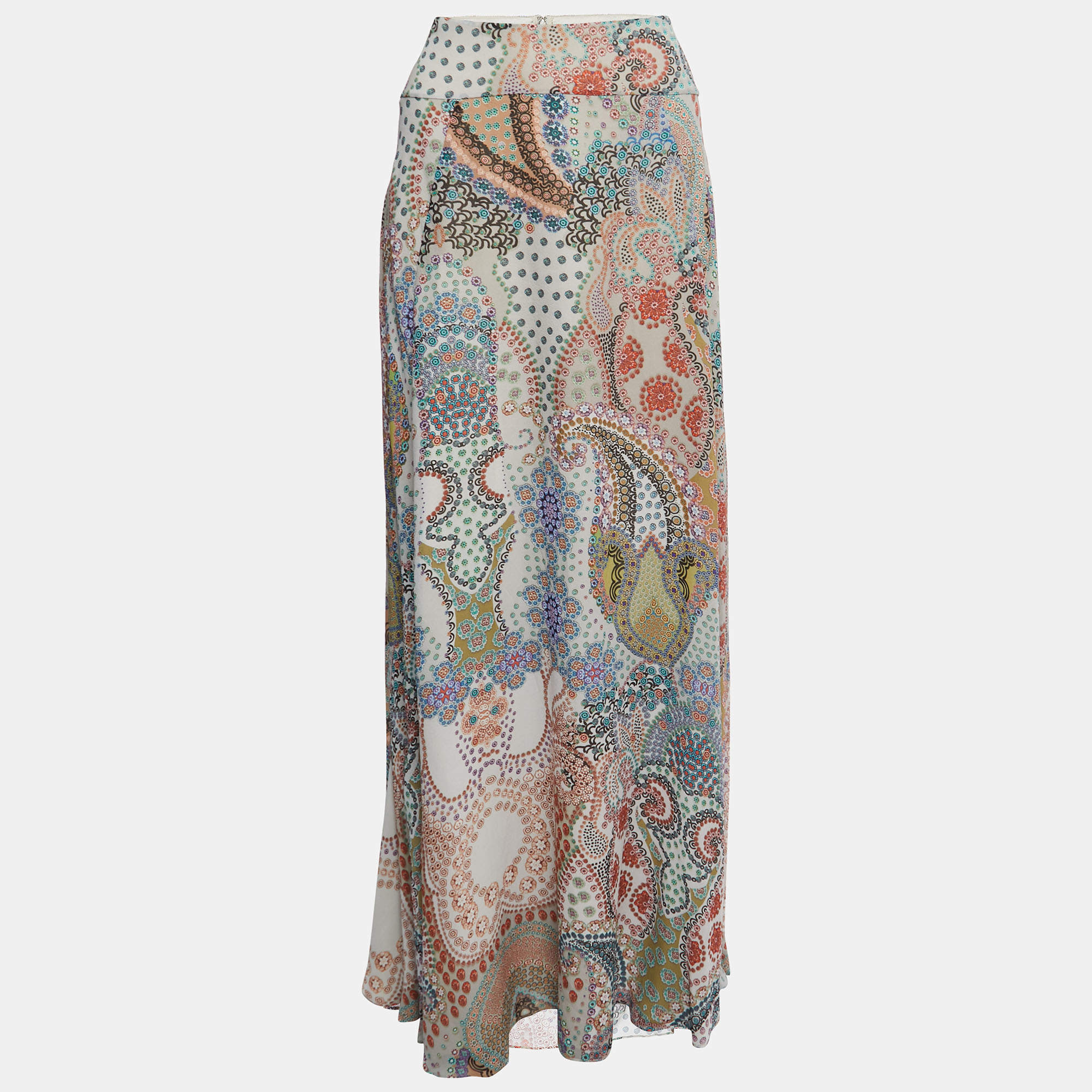 Pre Owned Etro Multicolor Paisley Printed Chiffon Silk Maxi Skirt M