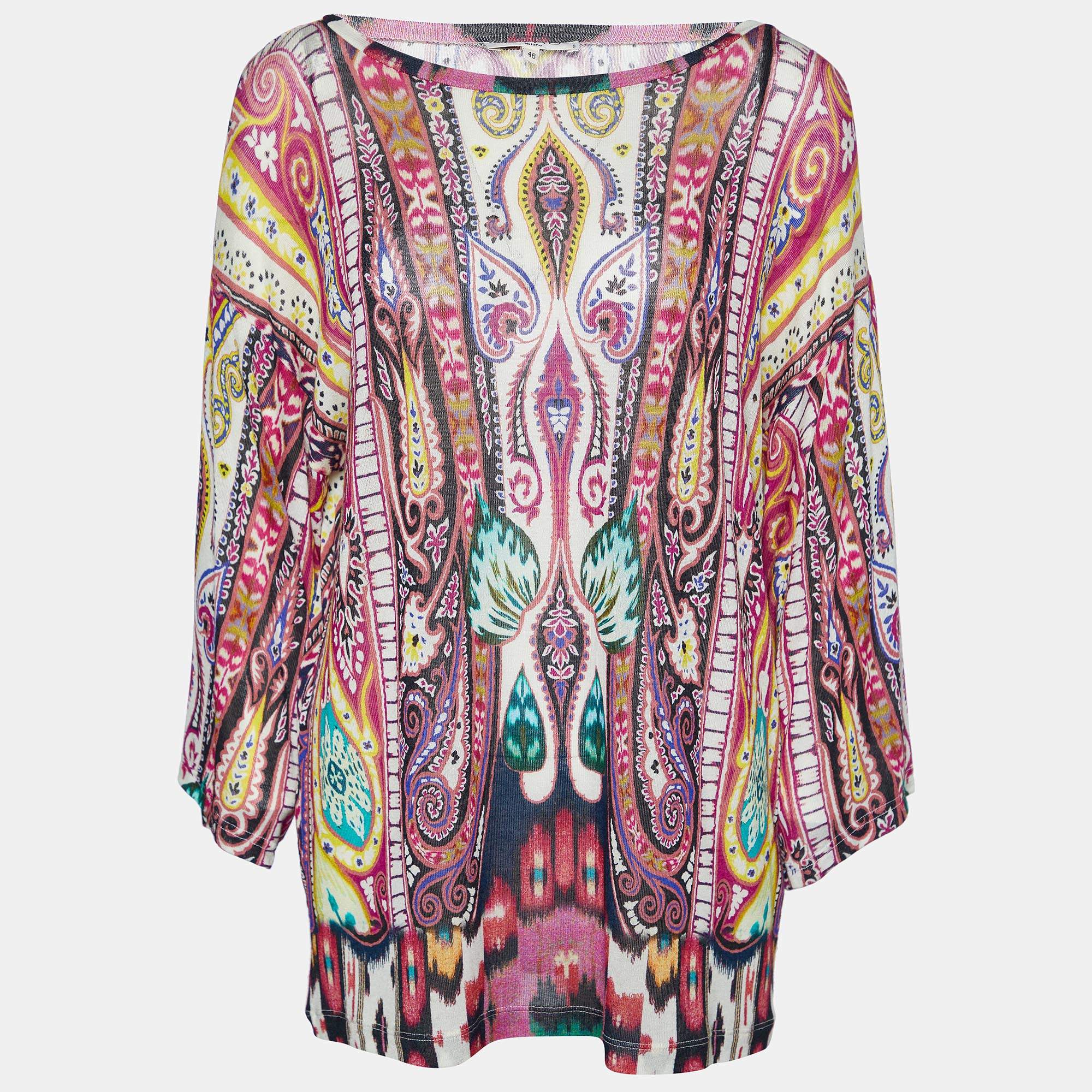 Pre Owned Etro Multicolor Paisley Printed Knit Top L