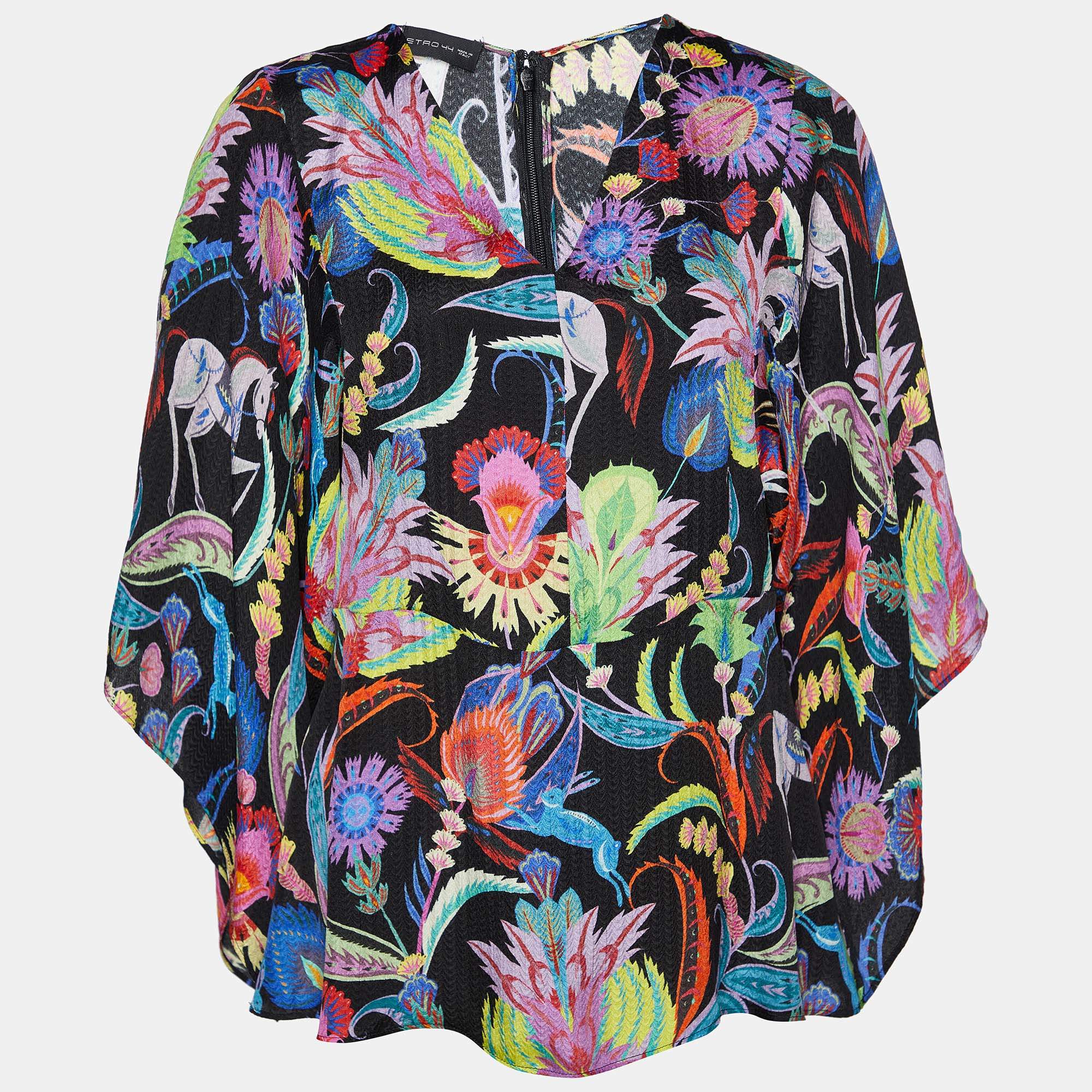 Etro Black Printed Silk Blend Top M