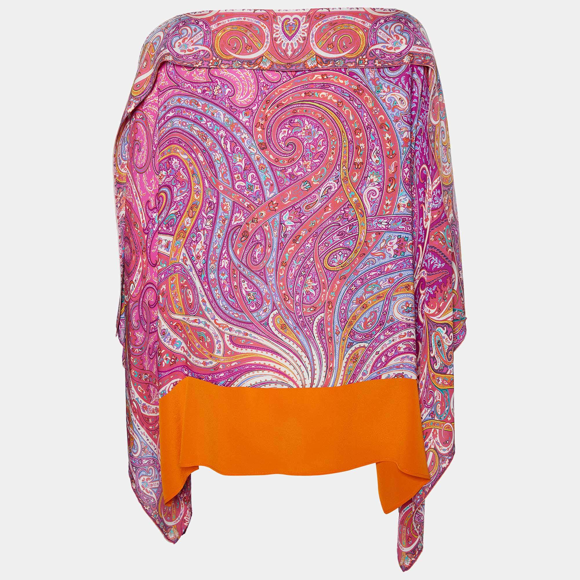Pre Owned Etro Pink Paisley Printed Silk Oversized Top S/M
