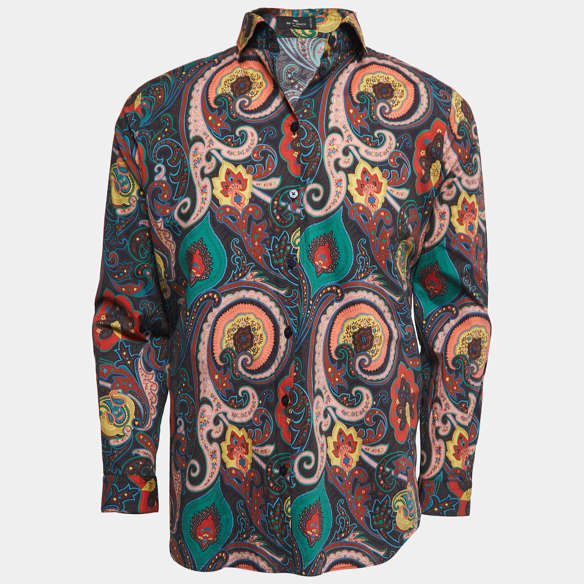 Pre Owned Etro Multicolor Printed Cotton Full Sleeve Shirt L
