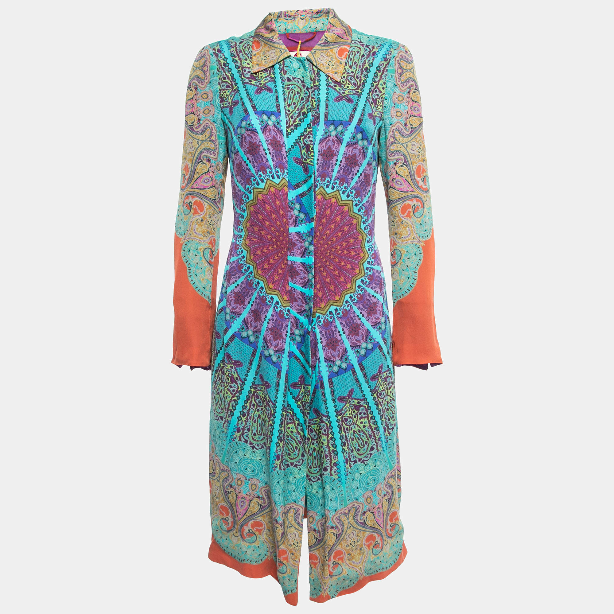 مملوكة مسبقًا Etro Multicolor Printed Silk Button Front Short Dress M