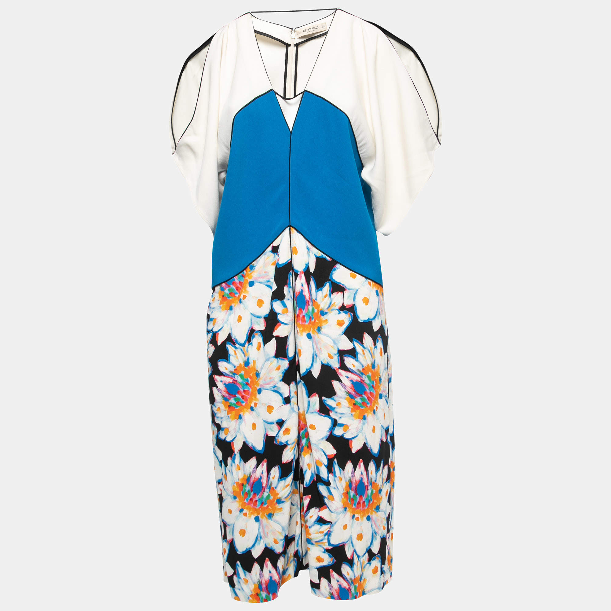 オールインワン・サロペット Etro Midi Dress Short Sleeve In Multicolored Printed Etro Multicolor Printed Crepe Cut Out Sleeve Detail Short