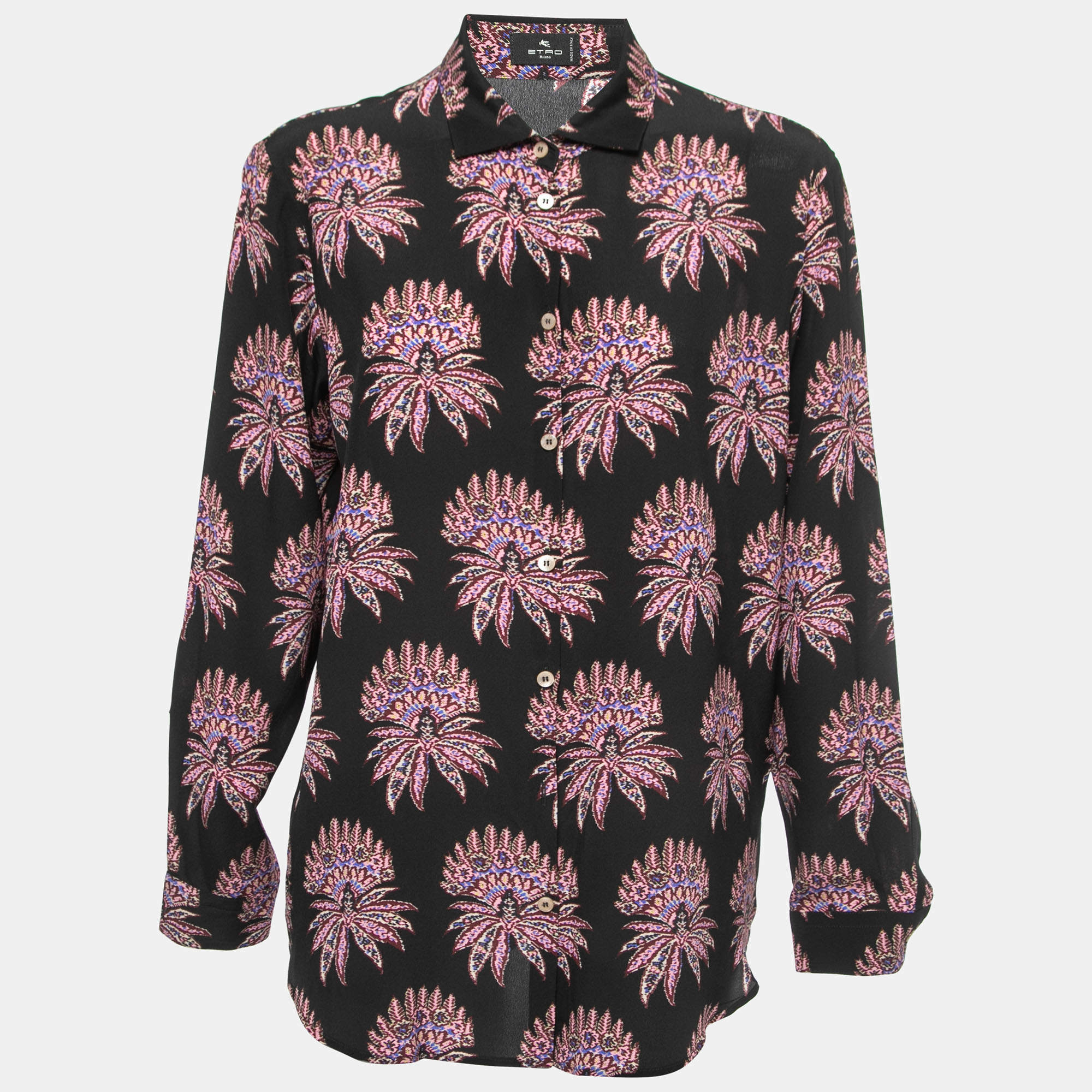 Pre Owned Etro Black Ethnic Printed Silk Blouse M