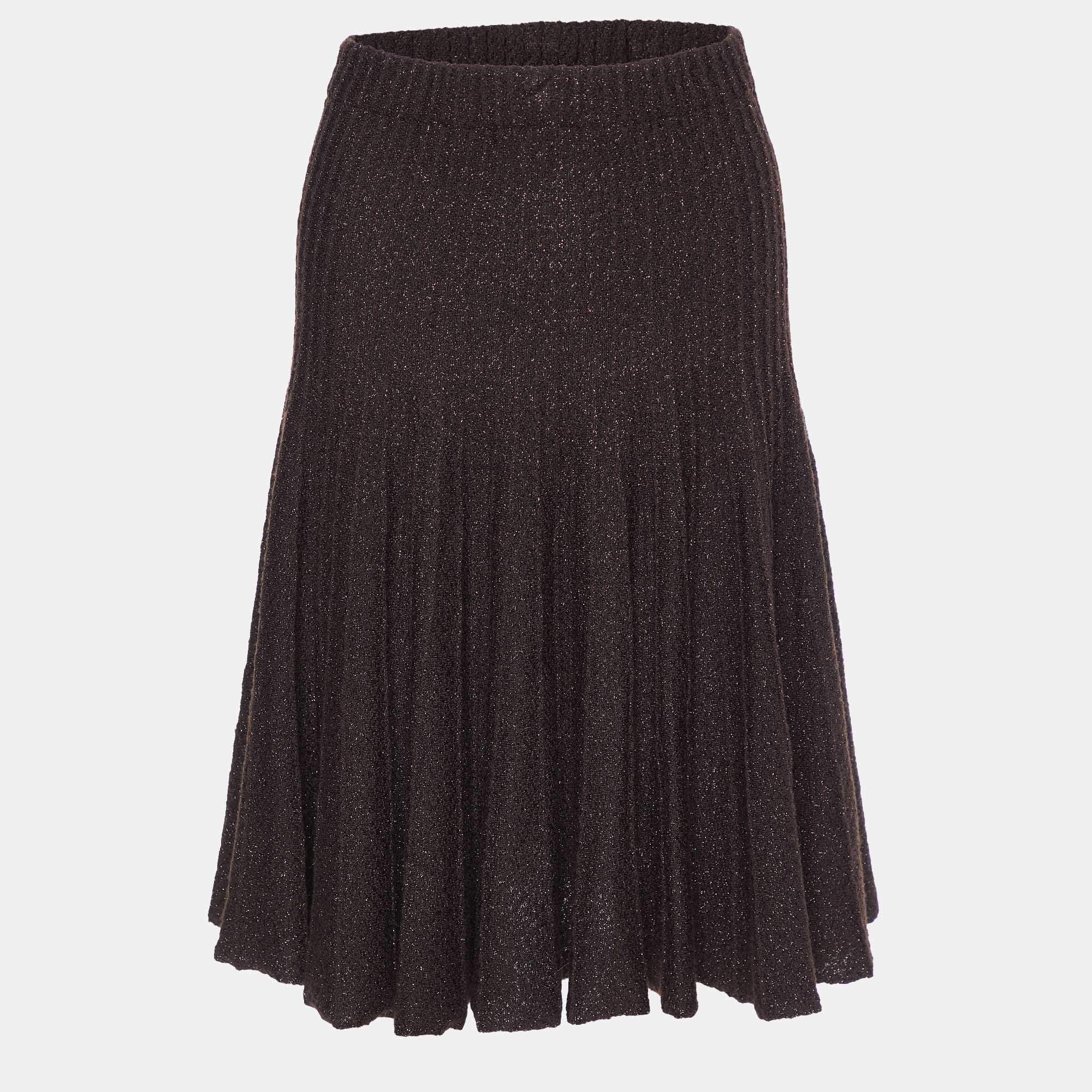 Pre Owned Etro Brown Wool Lurex Knit Midi Skirt S