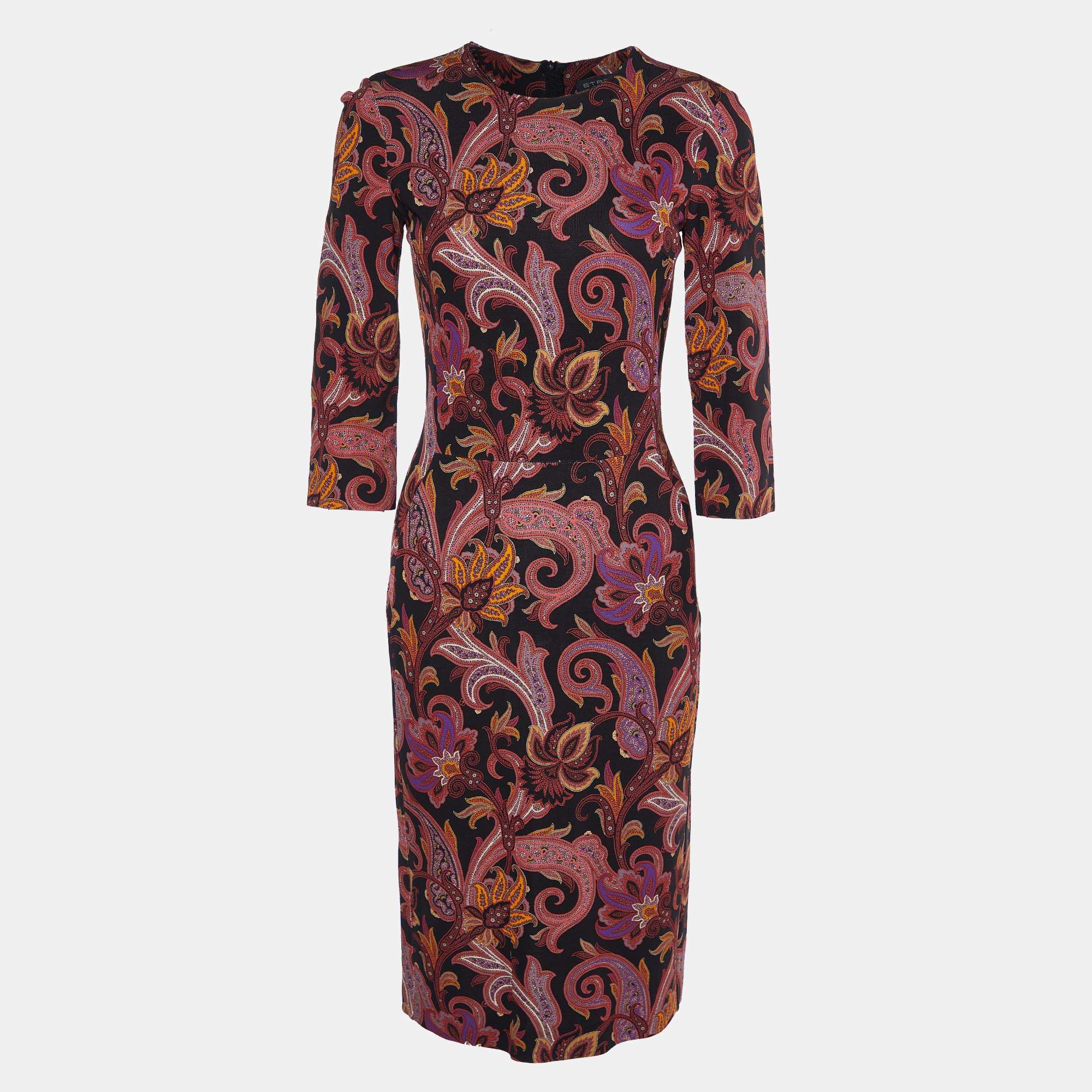 مملوكة مسبقًا Etro Black paisley Printed Jersey Midi Dress S