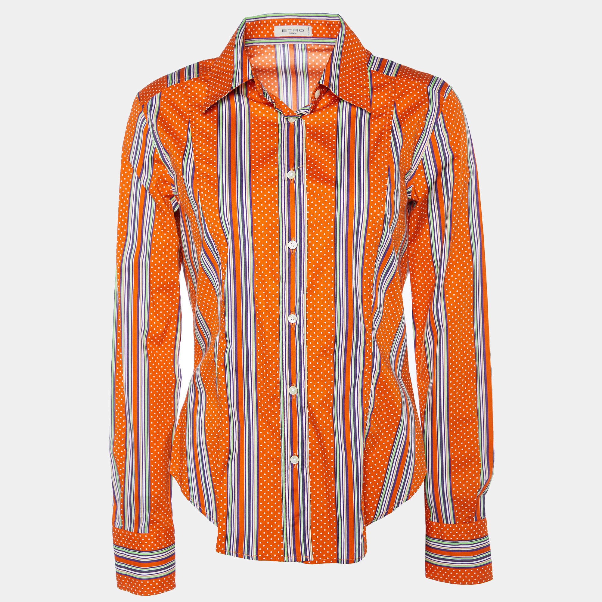 Etro Orange Printed Cotton Button Front Shirt L