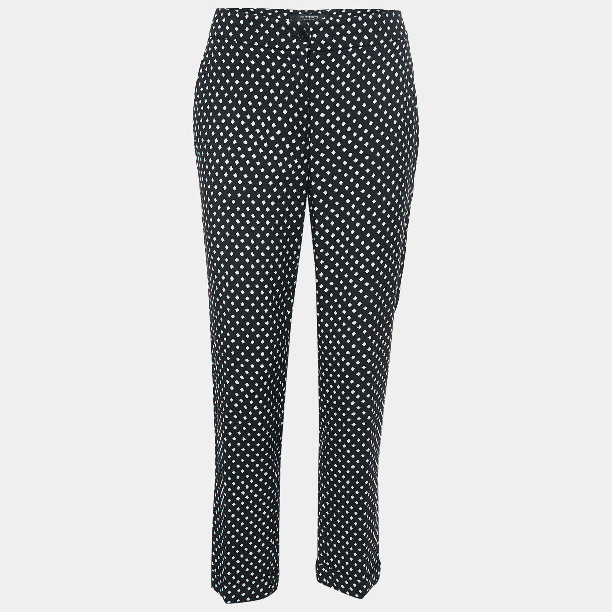 مملوكة مسبقًا Etro Black Polka Dotted Crepe Trousers M