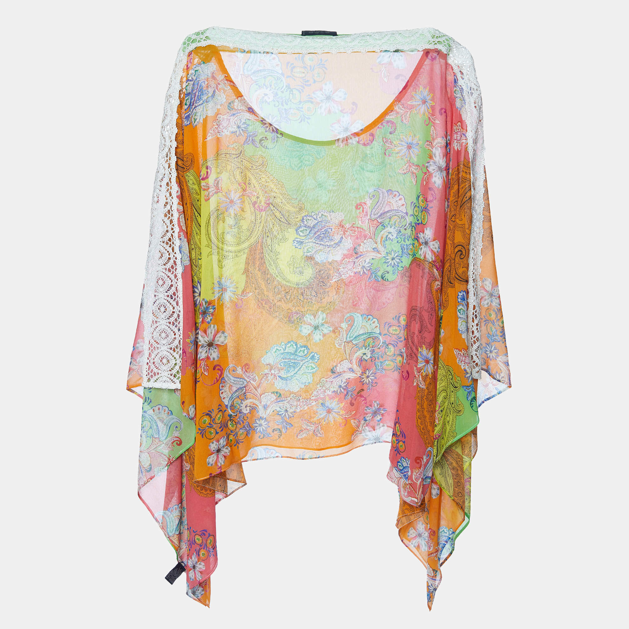 Etro Multicolor Printed Silk & Lace Kaftan Top (One Size)