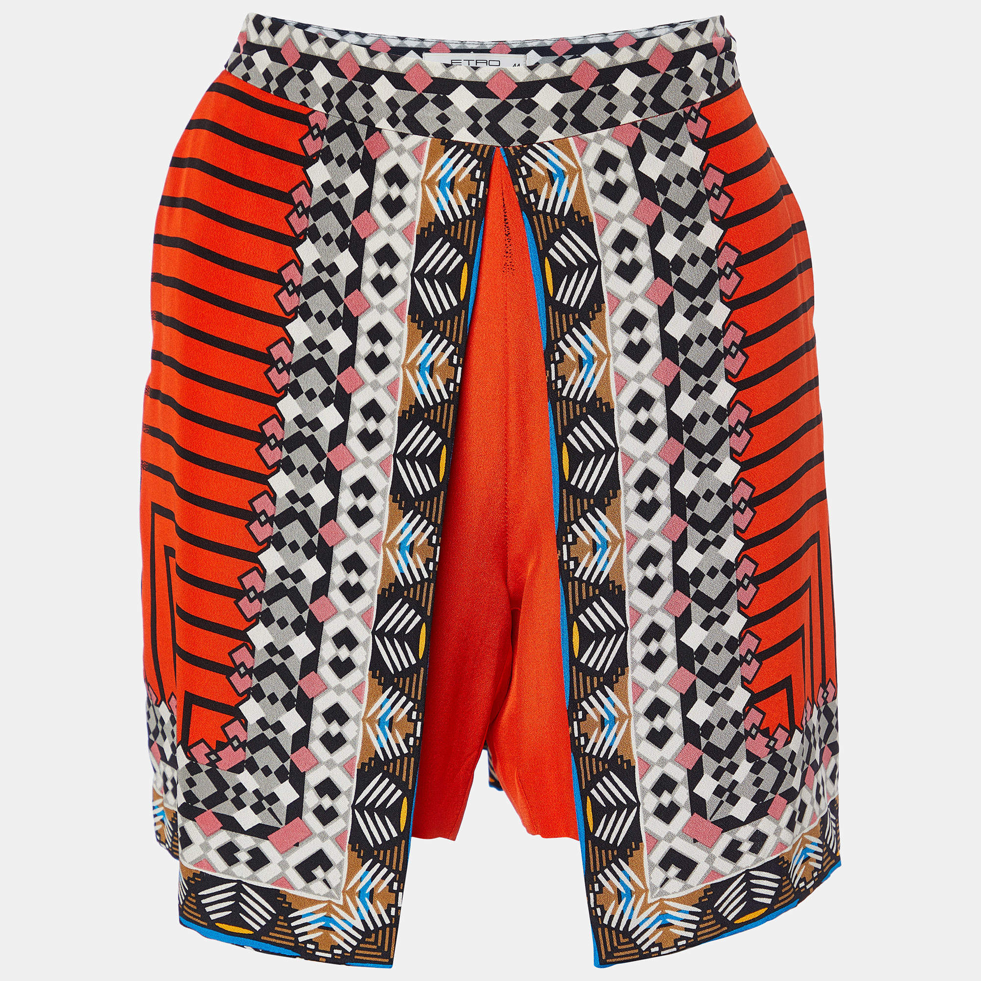 Pre Owned Etro Orange Printed Silk Skorts M