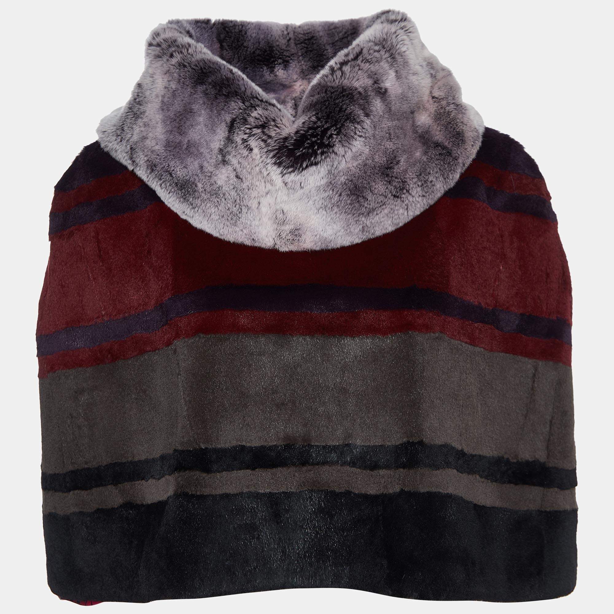 Pre Owned Etro Multicolor Striped Rabbit Fur Turtleneck Cape M