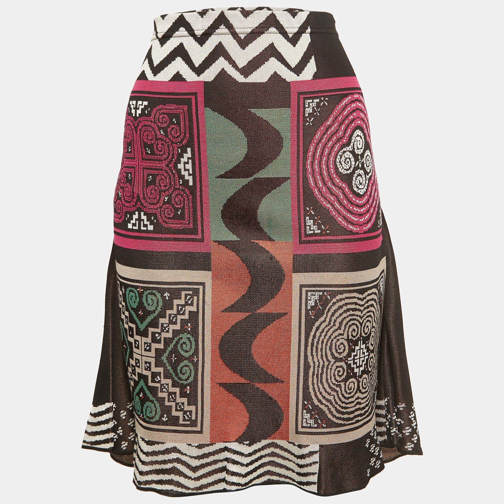 Pre Owned Etro Multicolor Geometric Intarsia Knit Midi Skirt M