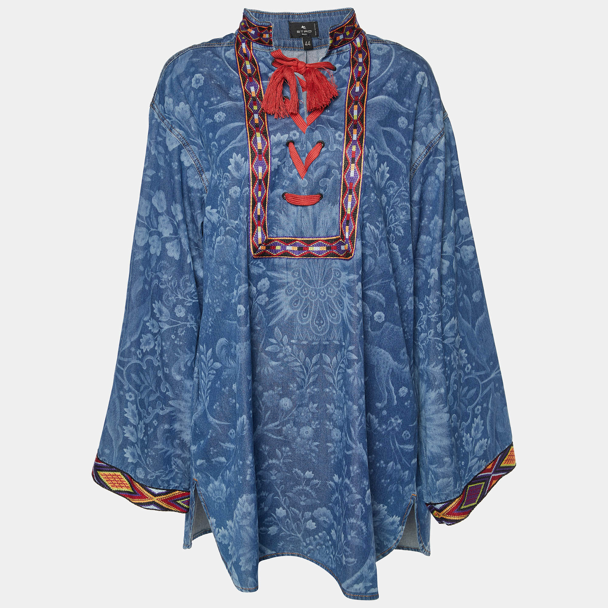 Etro Blue Orion Print Denim Lace-Up Tunic M