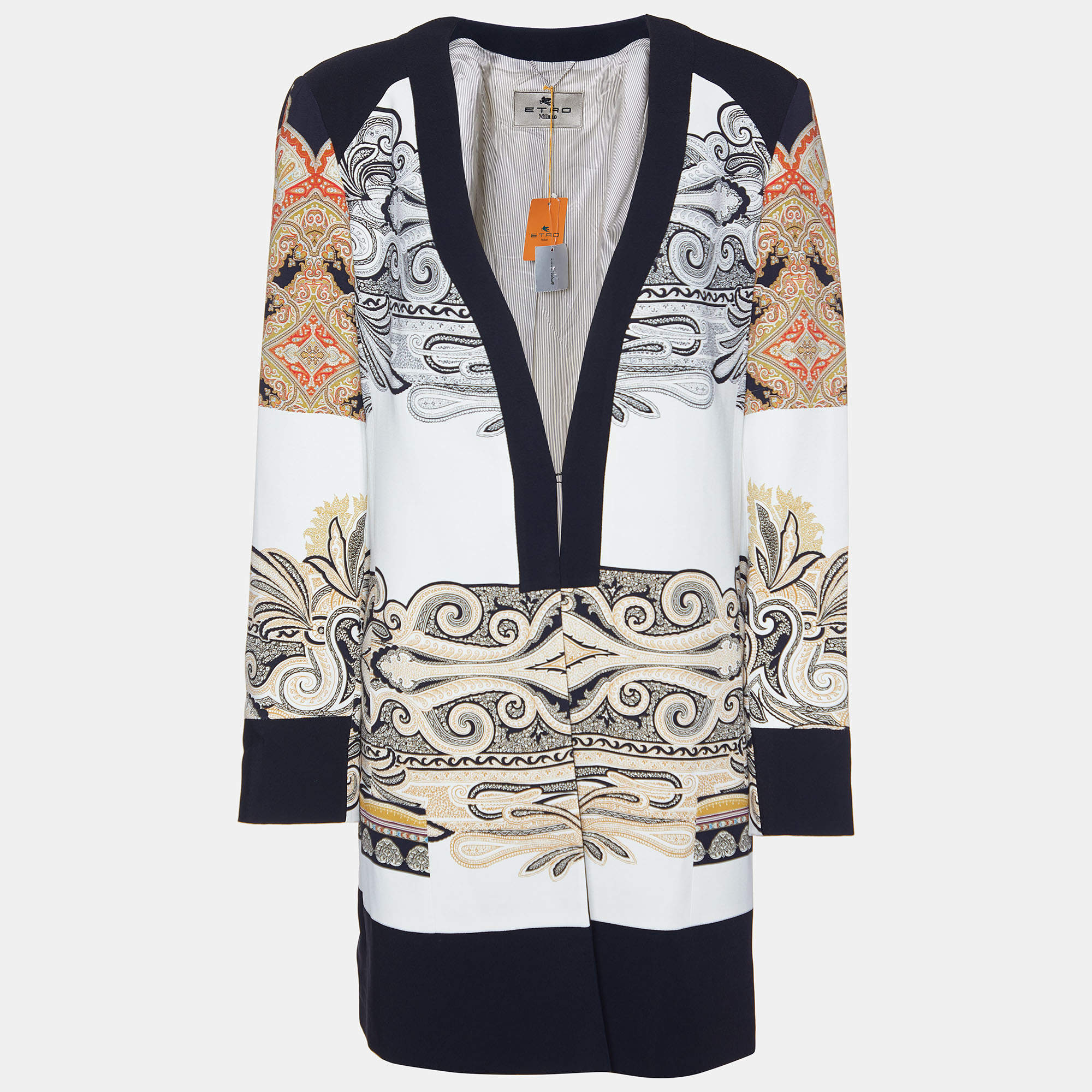 Etro White Paisley Print Crepe Short Coat M